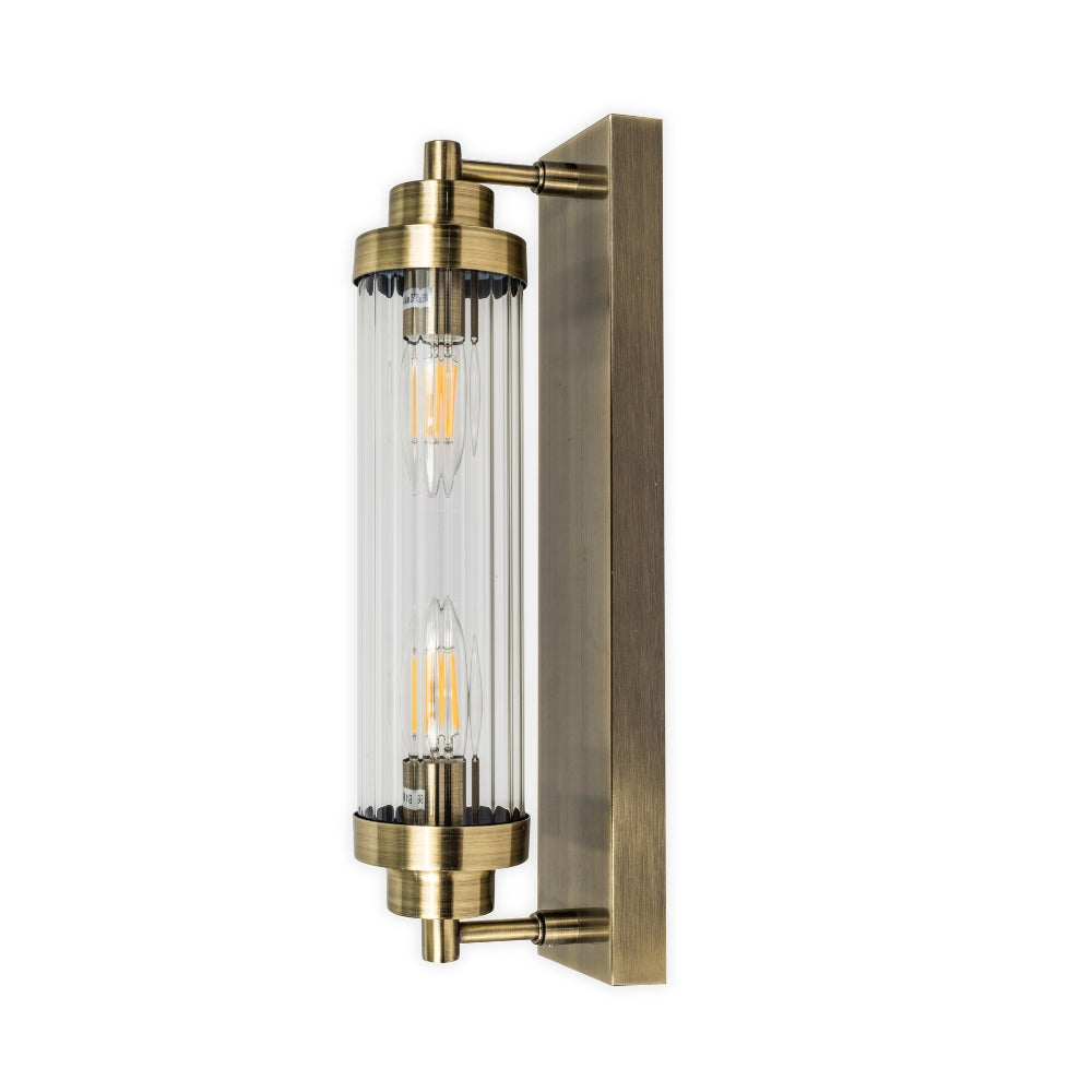 Edith 2 Light IP44 Bathroom Wall Light Satin Chrome/Antique Brass