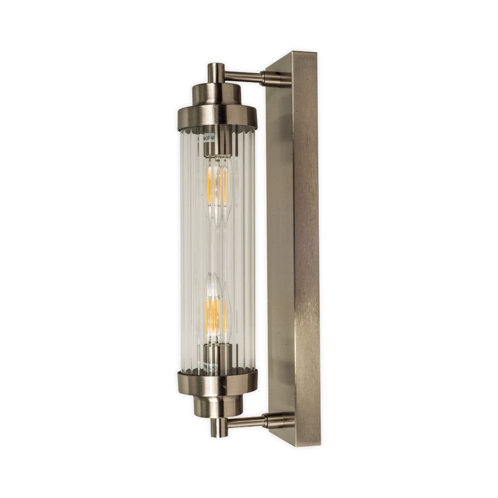 Edith 2 Light IP44 Bathroom Wall Light Satin Chrome/Antique Brass