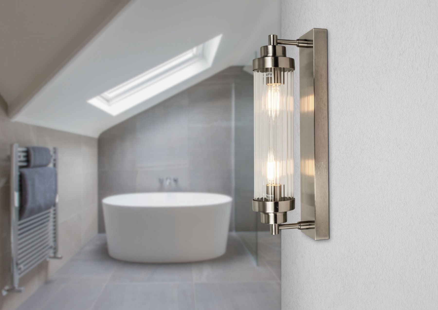 Edith 2 Light IP44 Bathroom Wall Light Satin Chrome/Antique Brass