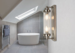 Edith 2 Light IP44 Bathroom Wall Light Satin Chrome/Antique Brass