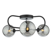 Dar Eissa 3Lt Semi Flush Ceiling Light - Matt Black Smoked Glass Finish, IP20
