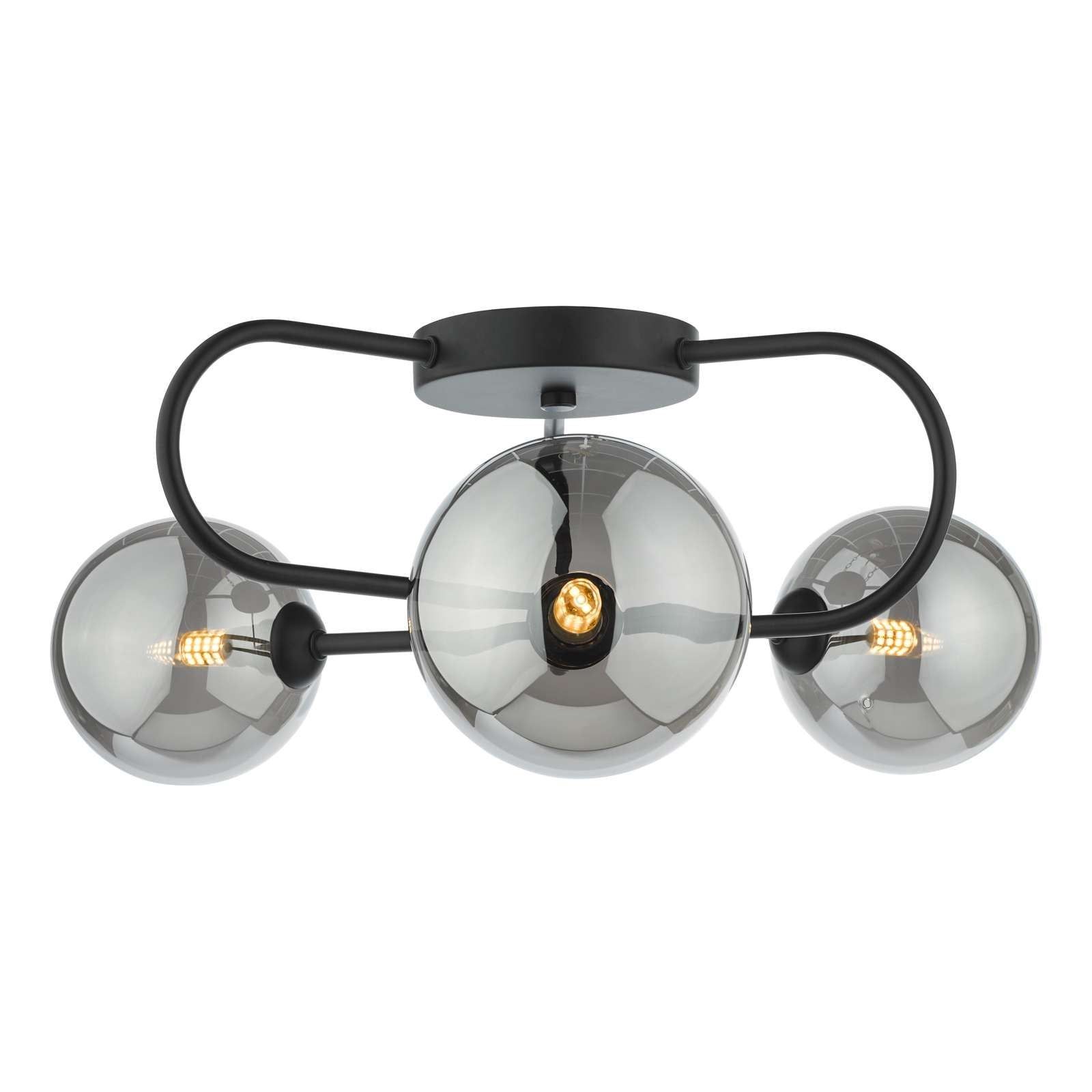 Dar Eissa 3Lt Semi Flush Ceiling Light - Matt Black Smoked Glass Finish, IP20