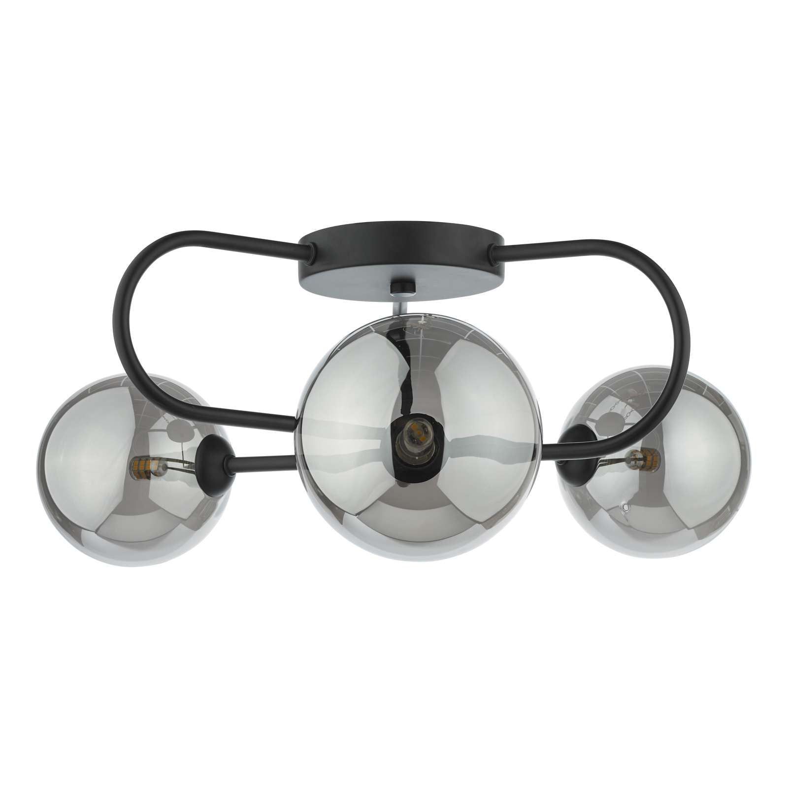 Dar Eissa 3Lt Semi Flush Ceiling Light - Matt Black Smoked Glass Finish, IP20