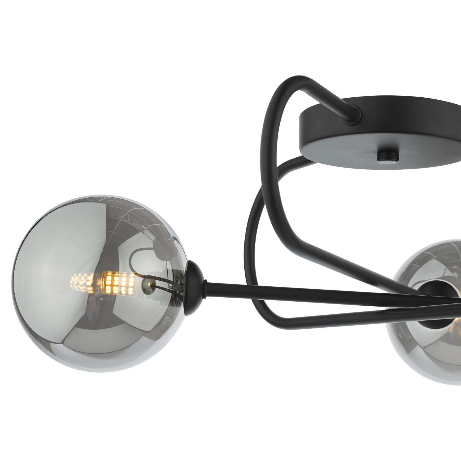 Dar Eissa 3Lt Semi Flush Ceiling Light - Matt Black Smoked Glass Finish, IP20