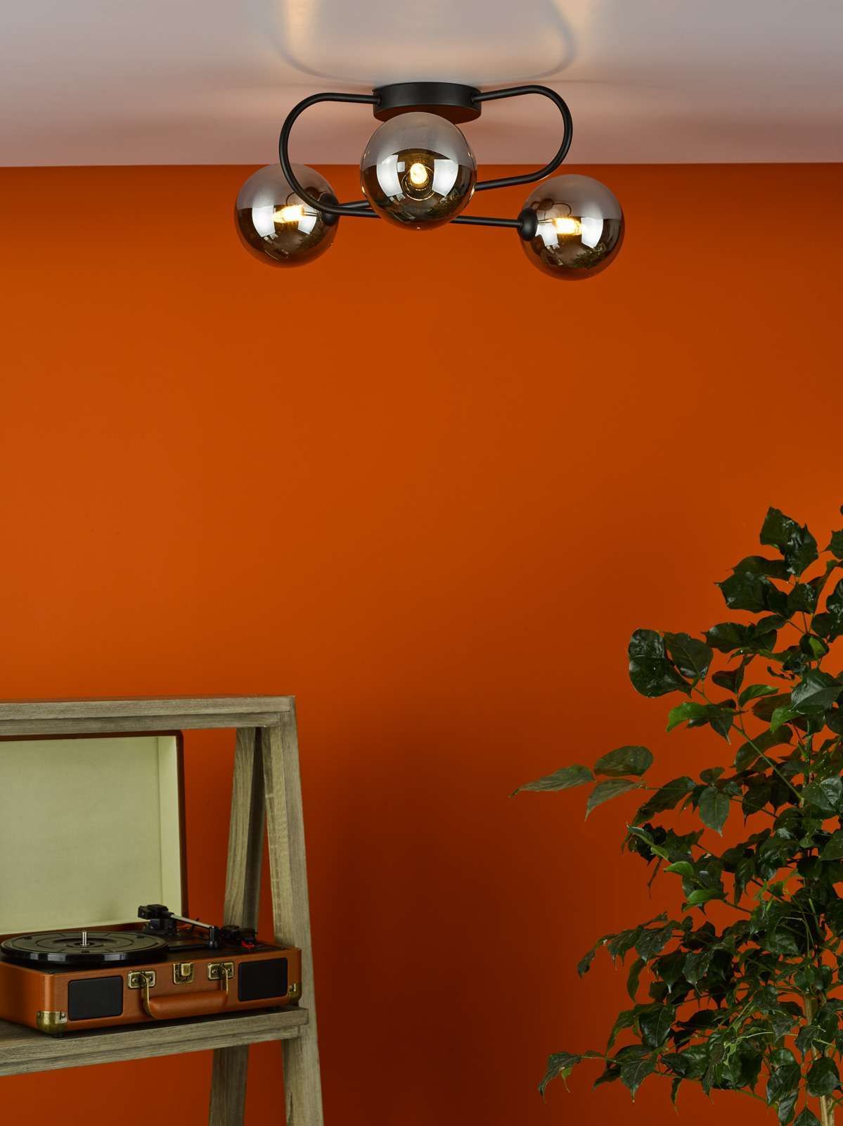 Dar Eissa 3Lt Semi Flush Ceiling Light - Matt Black Smoked Glass Finish, IP20