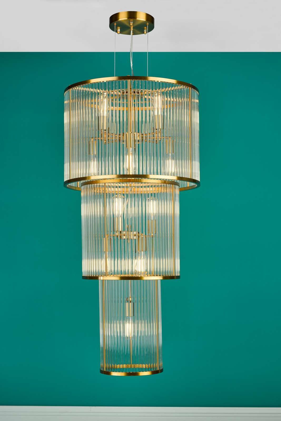 Eleanor 15Lt Chandelier Ceiling Light - Natural Brass & Glass IP20