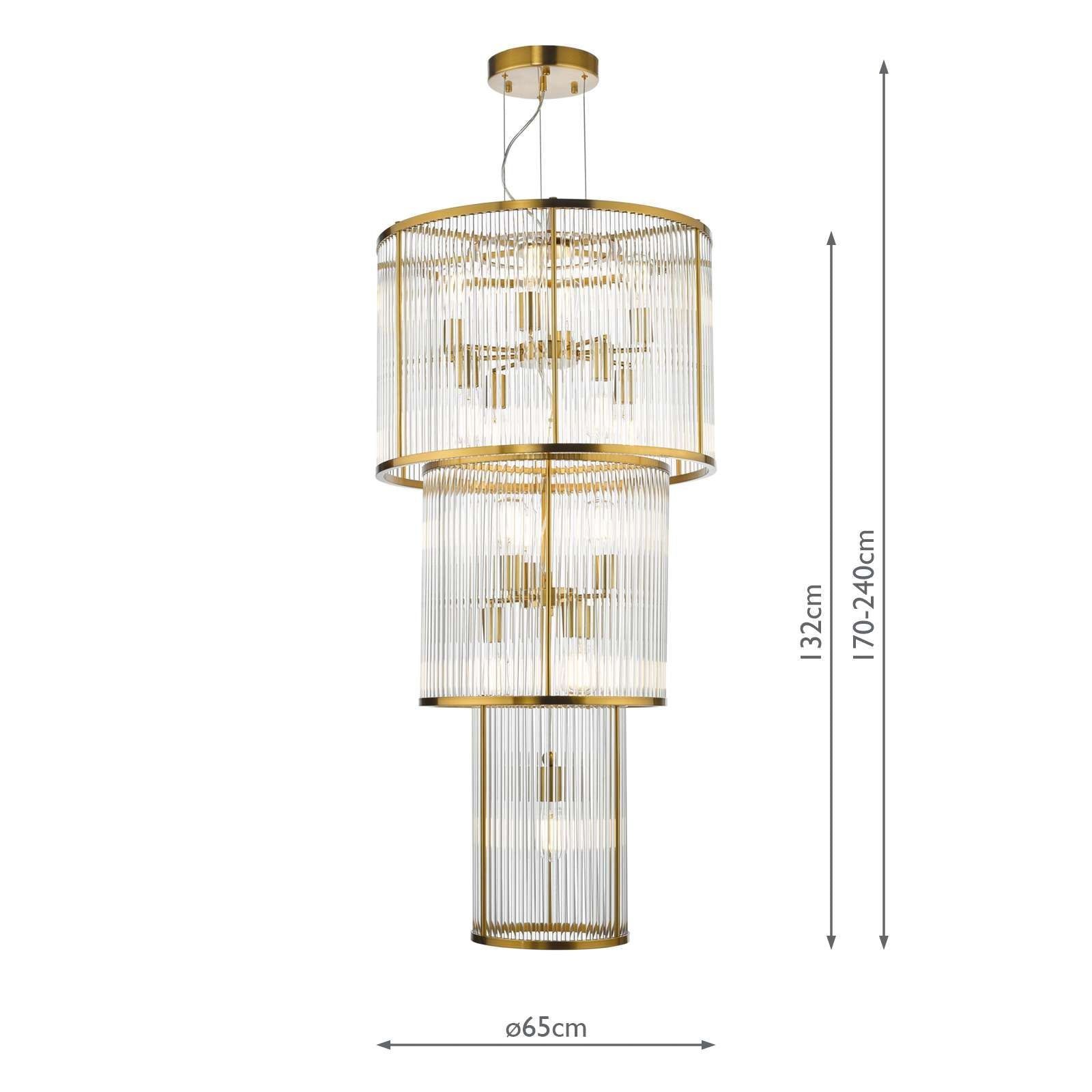 Eleanor 15Lt Chandelier Ceiling Light - Natural Brass & Glass IP20