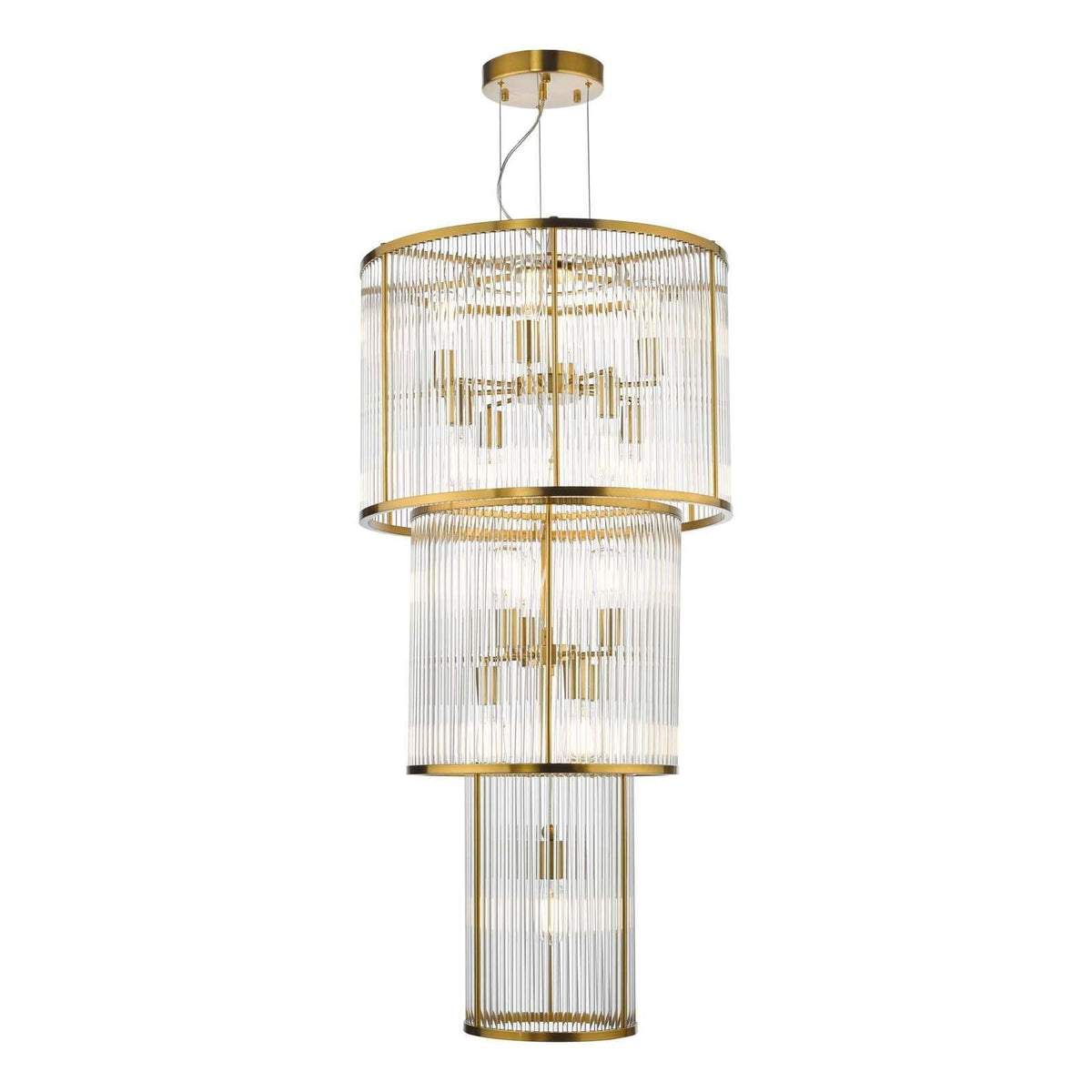 Eleanor 15Lt Chandelier Ceiling Light - Natural Brass & Glass IP20