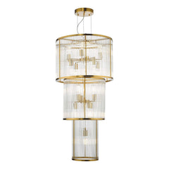 Eleanor 15Lt Chandelier Ceiling Light - Natural Brass & Glass IP20