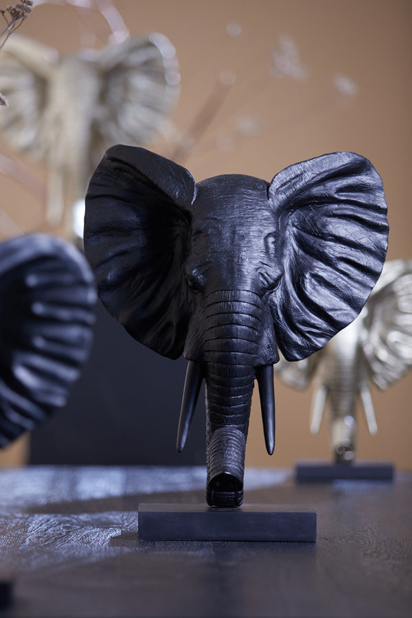 Elephant Large Ornament on Base - Matt Black Finish
