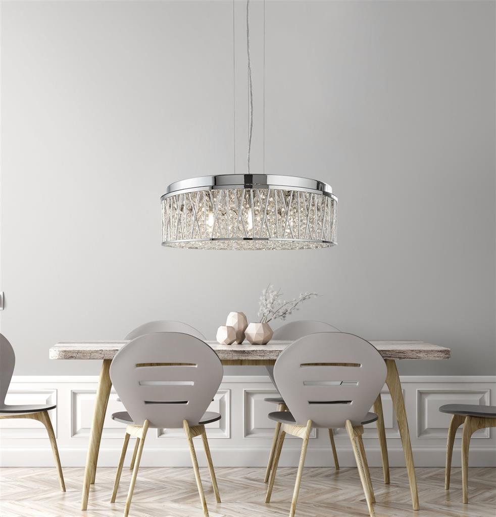 Elise 3/4/5/7Lt Crystal Ceiling Light to Semi-Flush - Chrome Metal & Crystal