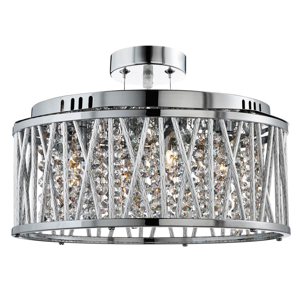 Elise 3/4/5/7Lt Crystal Ceiling Light to Semi-Flush - Chrome Metal & Crystal