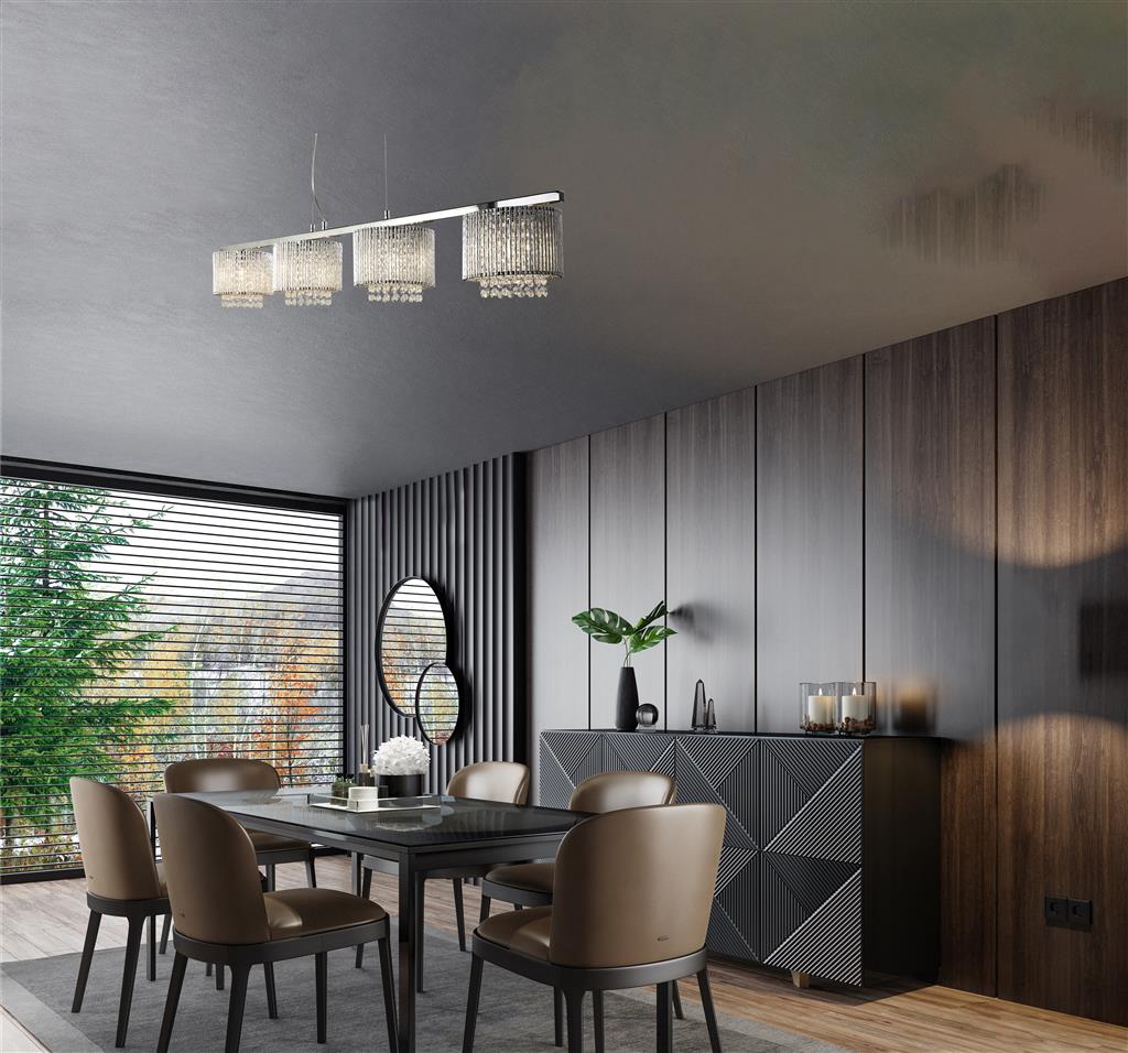 Elise II 4Lt Kitchen Light - Chrome Metal & Clear Crystal