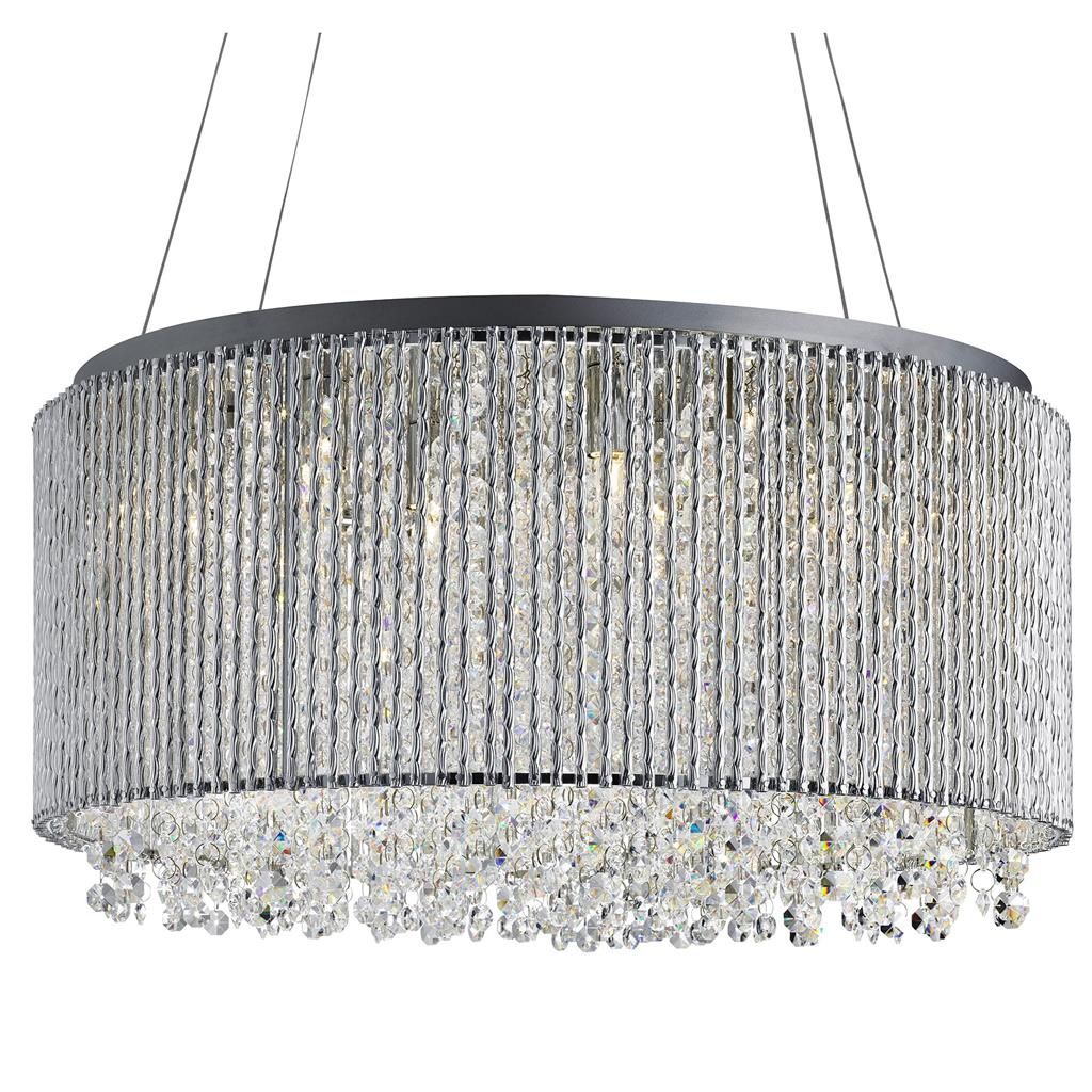 Elise II 8Lt Pendant Ceiling Light - Chrome, Crystal Drops, Aluminium Tubes Finish