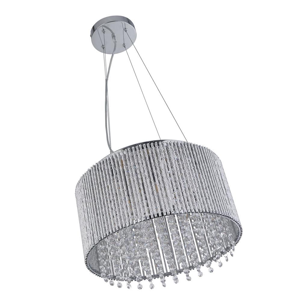 Elise II 8Lt Pendant Ceiling Light - Chrome, Crystal Drops, Aluminium Tubes Finish