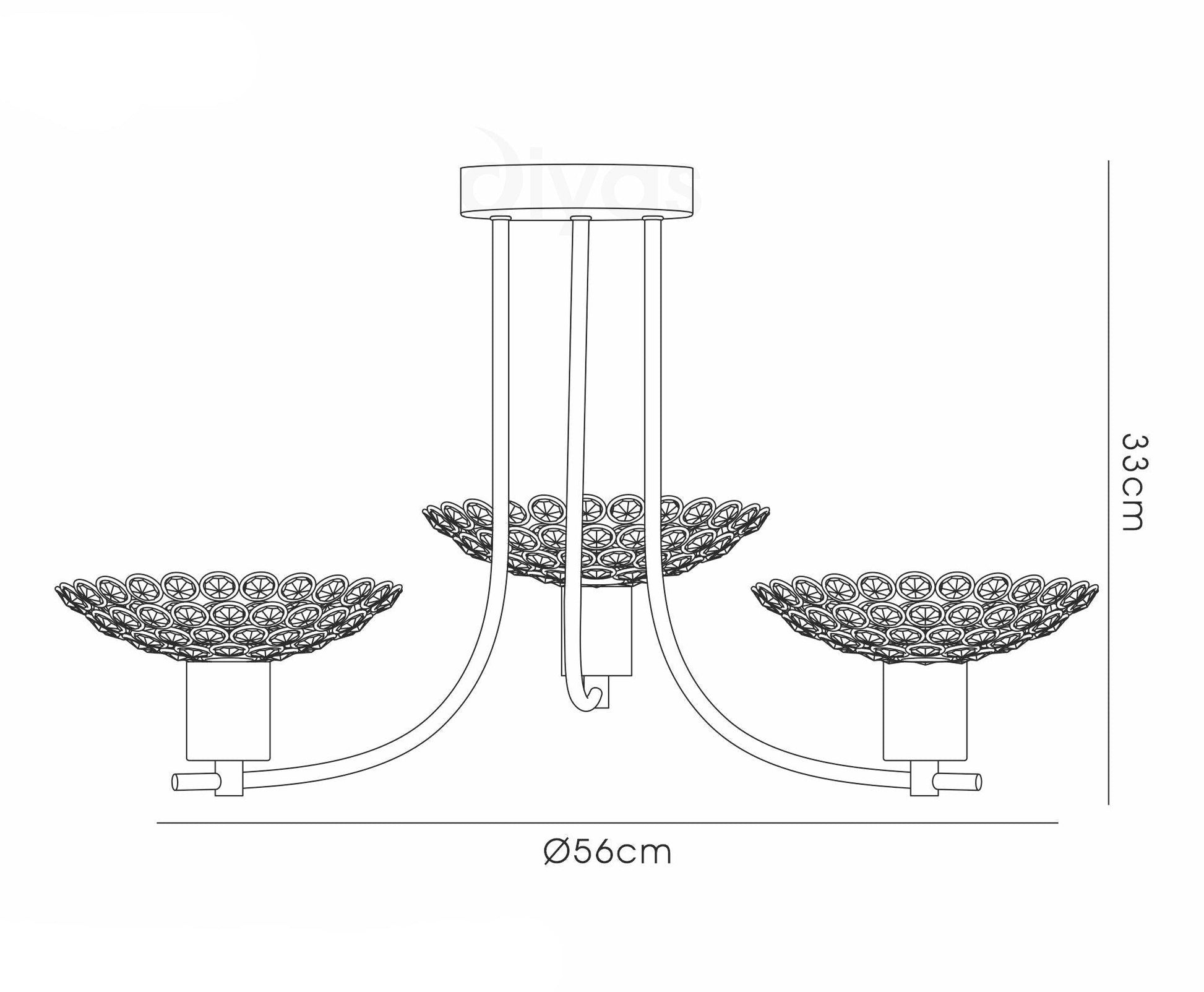 Ellen Semi Flush 3 Light G9 Satin Brass/Crystal