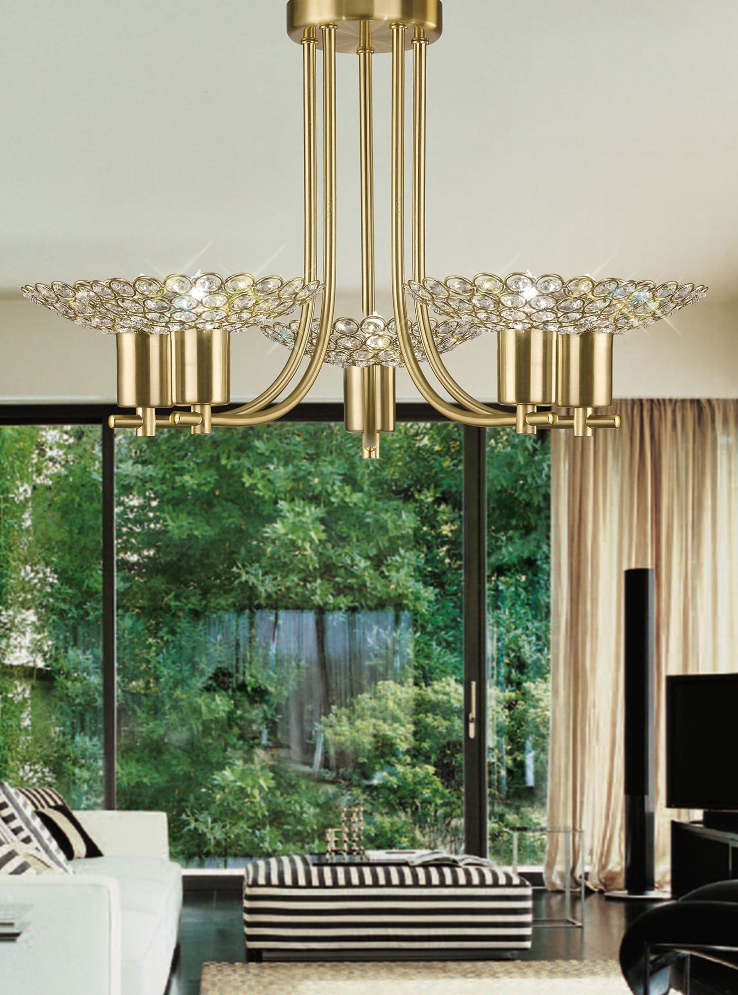 Ellen Semi Flush 5 Light G9 Satin Brass/Crystal