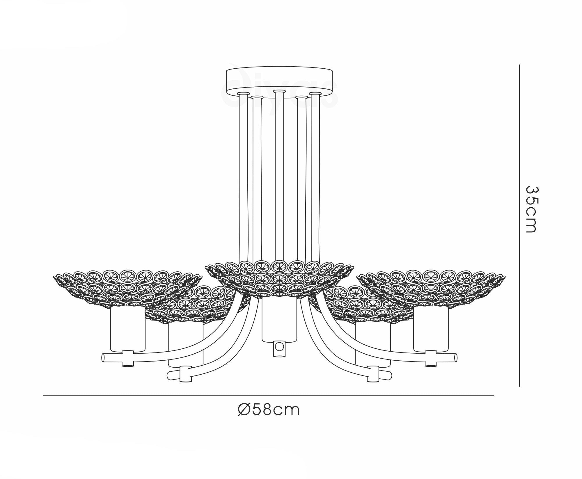 Ellen Semi Flush 5 Light G9 Satin Brass/Crystal