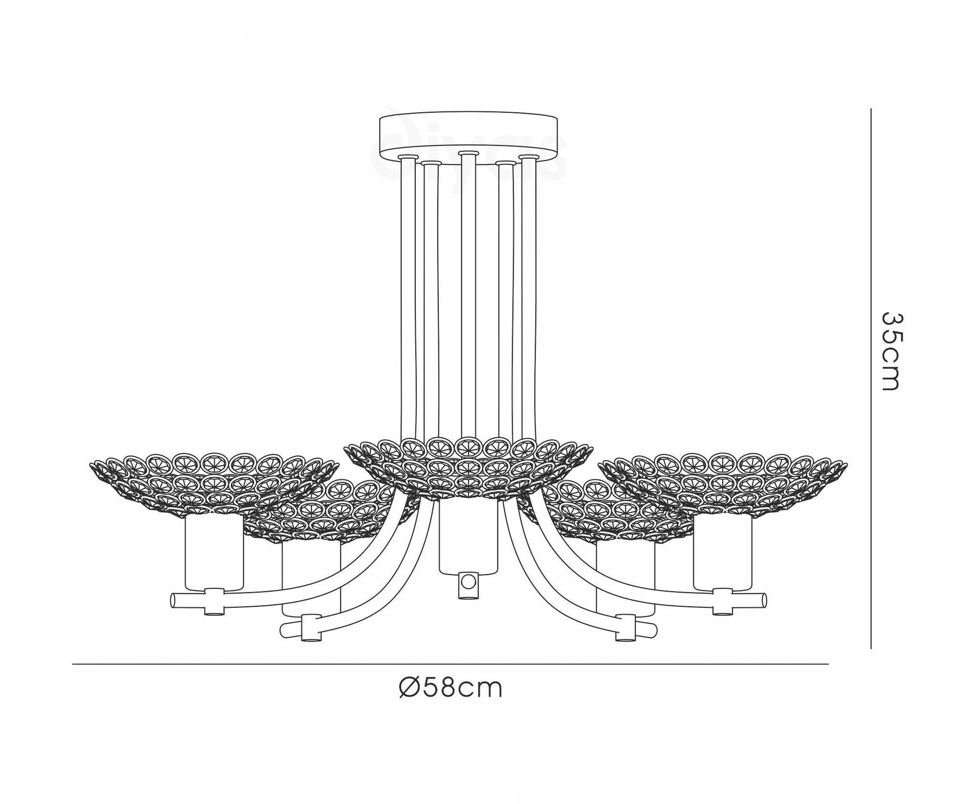 Ellen Semi Flush 5 Light G9 Satin Nickel/Crystal