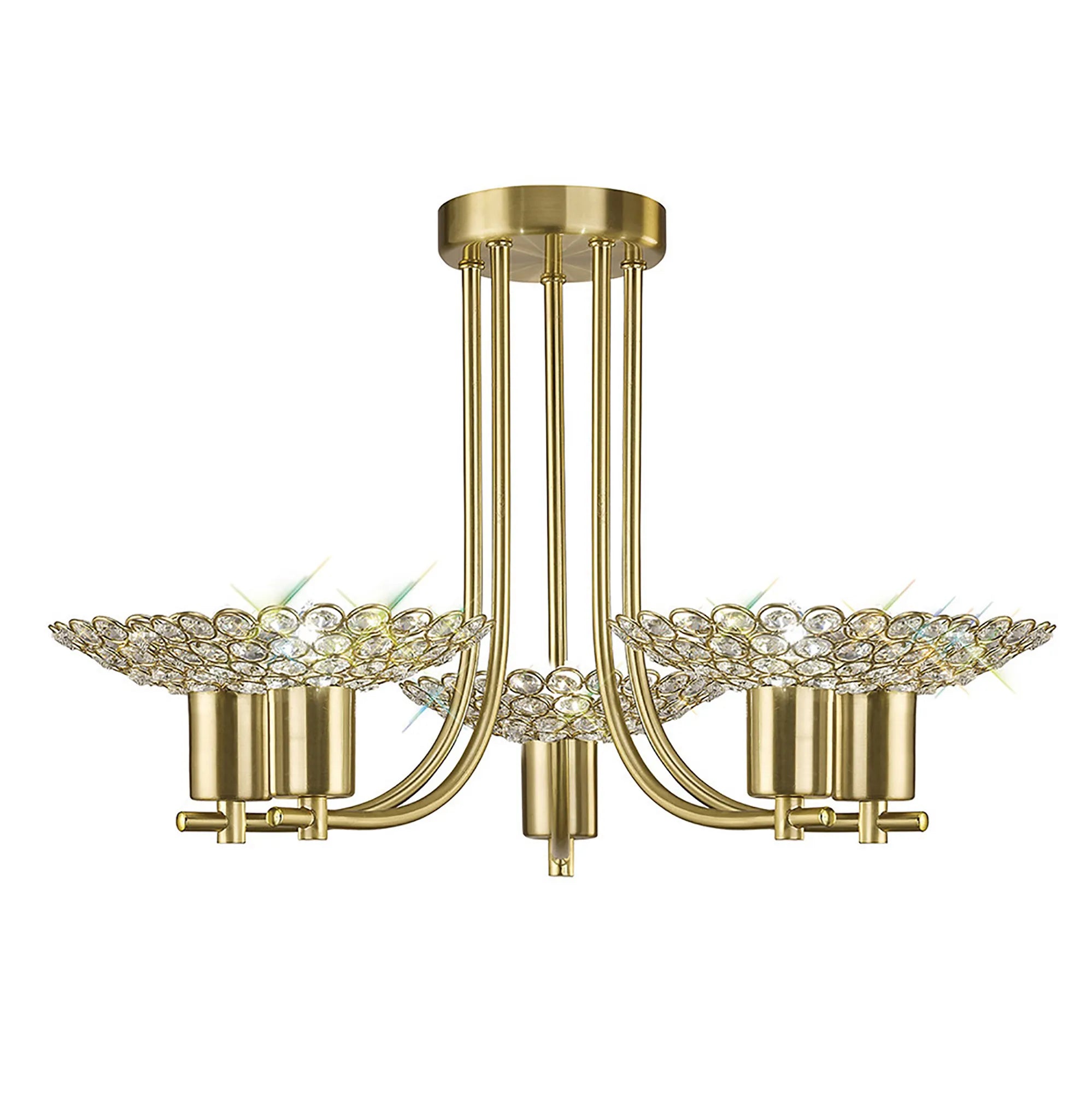 Ellen Semi Ceiling 3/5Lt G9 Satin Nickel & Crystal/Satin Brass & Crystal