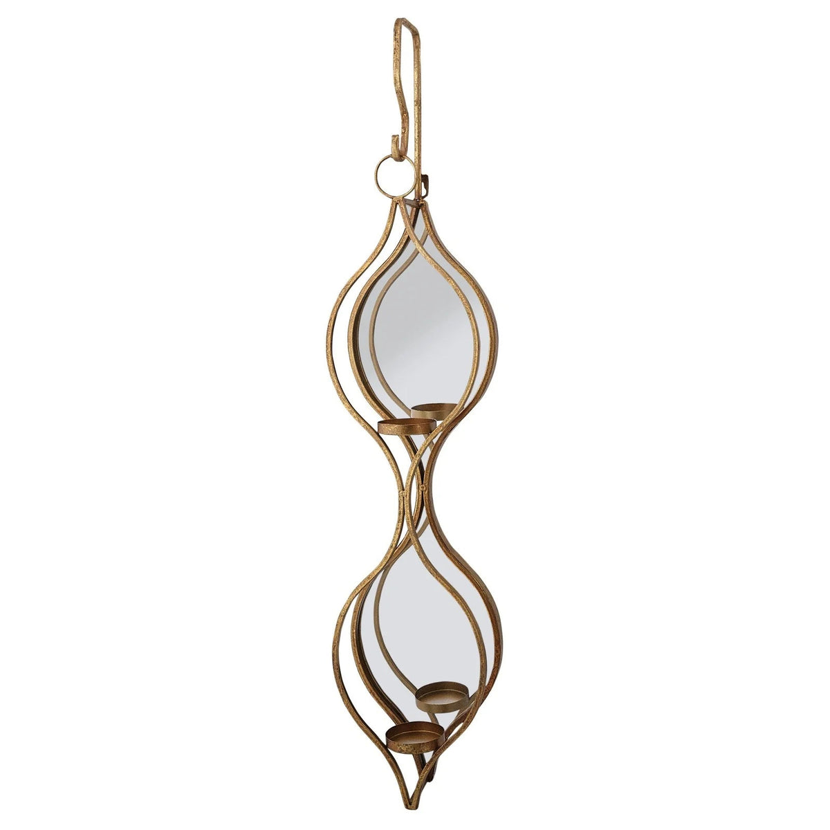Ellie Mirrored Candle Holder Double - Gold Finish