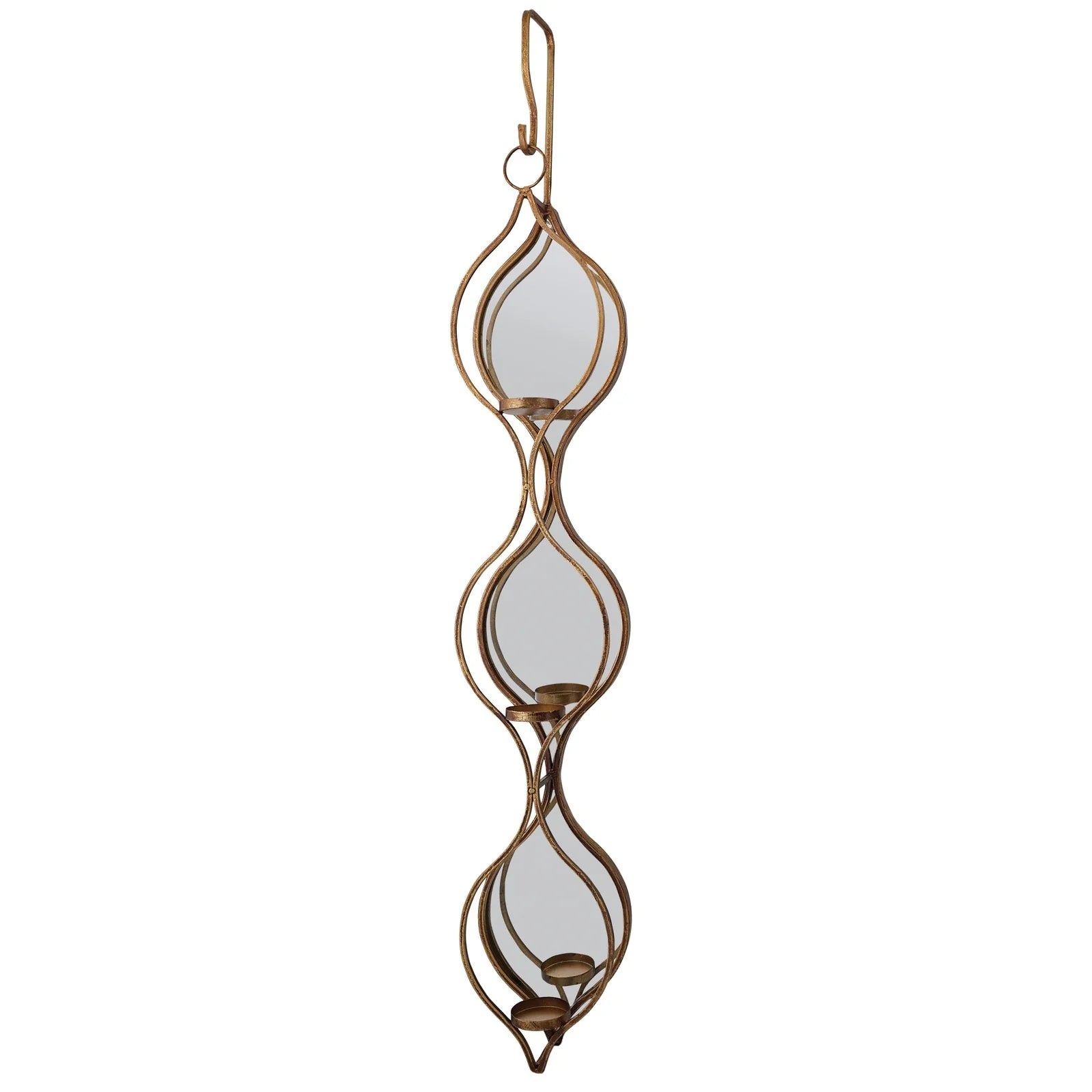 Ellie Mirrored Candle Holder Triple - Gold Finish