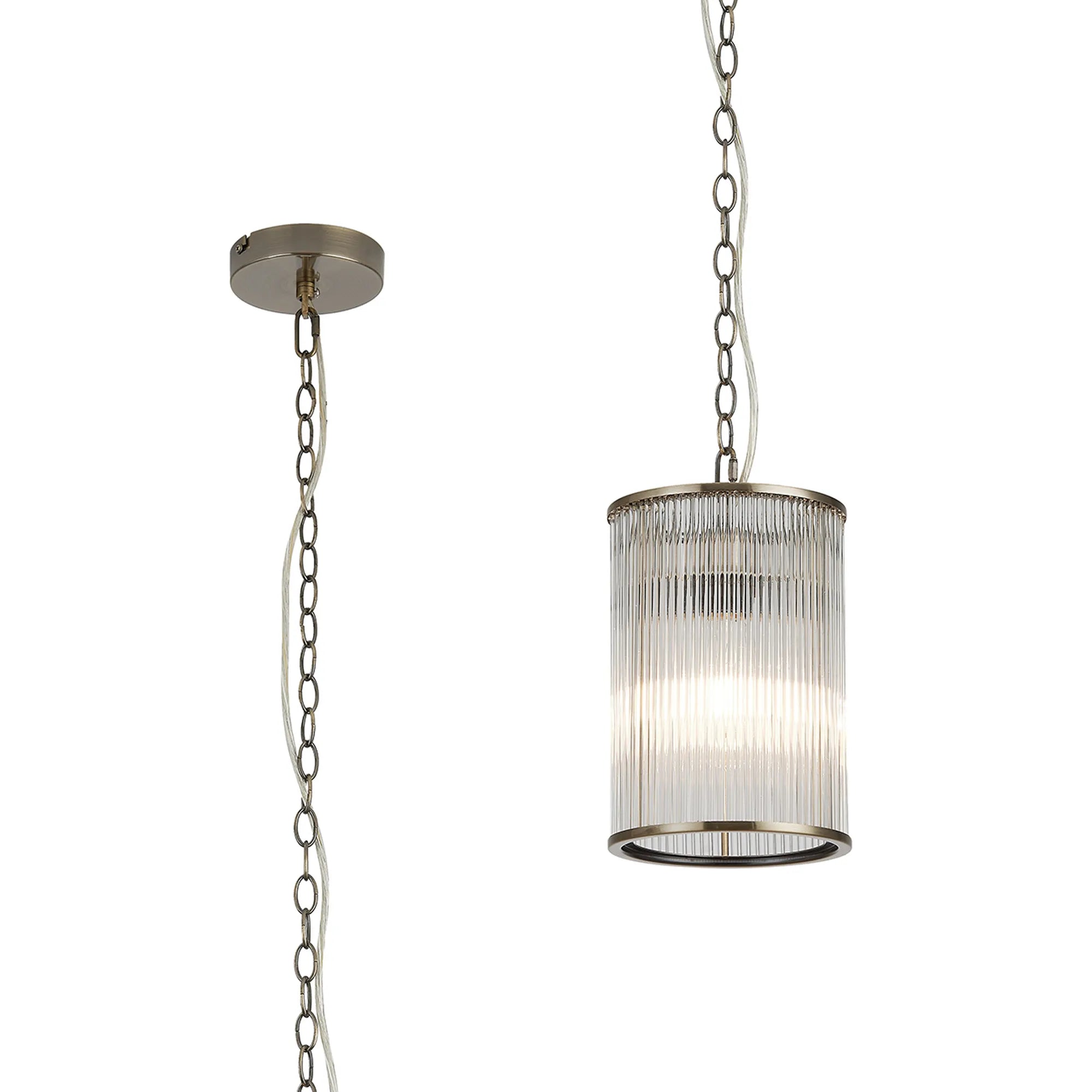 Eden Chain Single Pendant With Glass Rod Shade, 1 x E27- Various Finishes