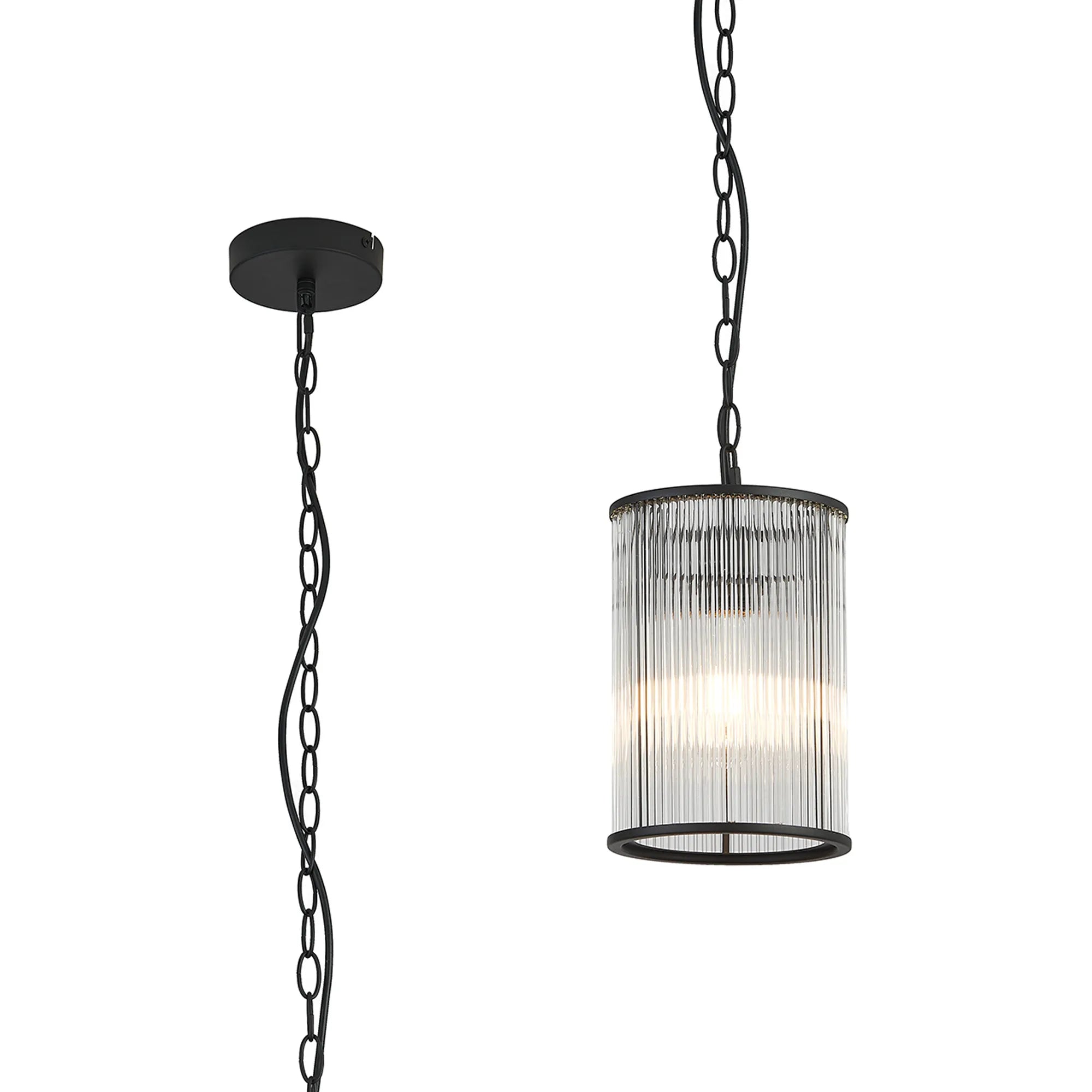 Eden Chain Single Pendant With Glass Rod Shade, 1 x E27- Various Finishes