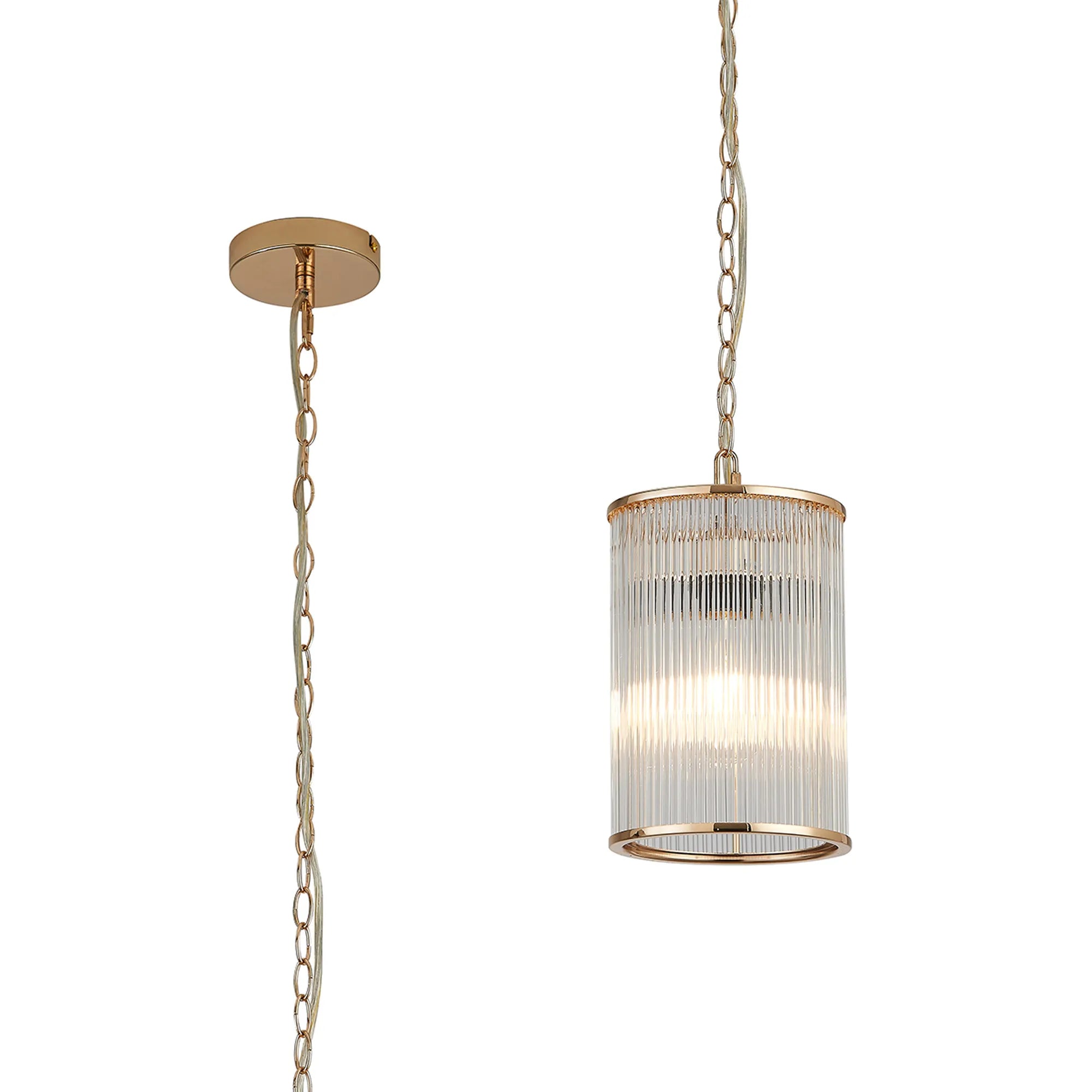 Eden Chain Single Pendant With Glass Rod Shade, 1 x E27- Various Finishes