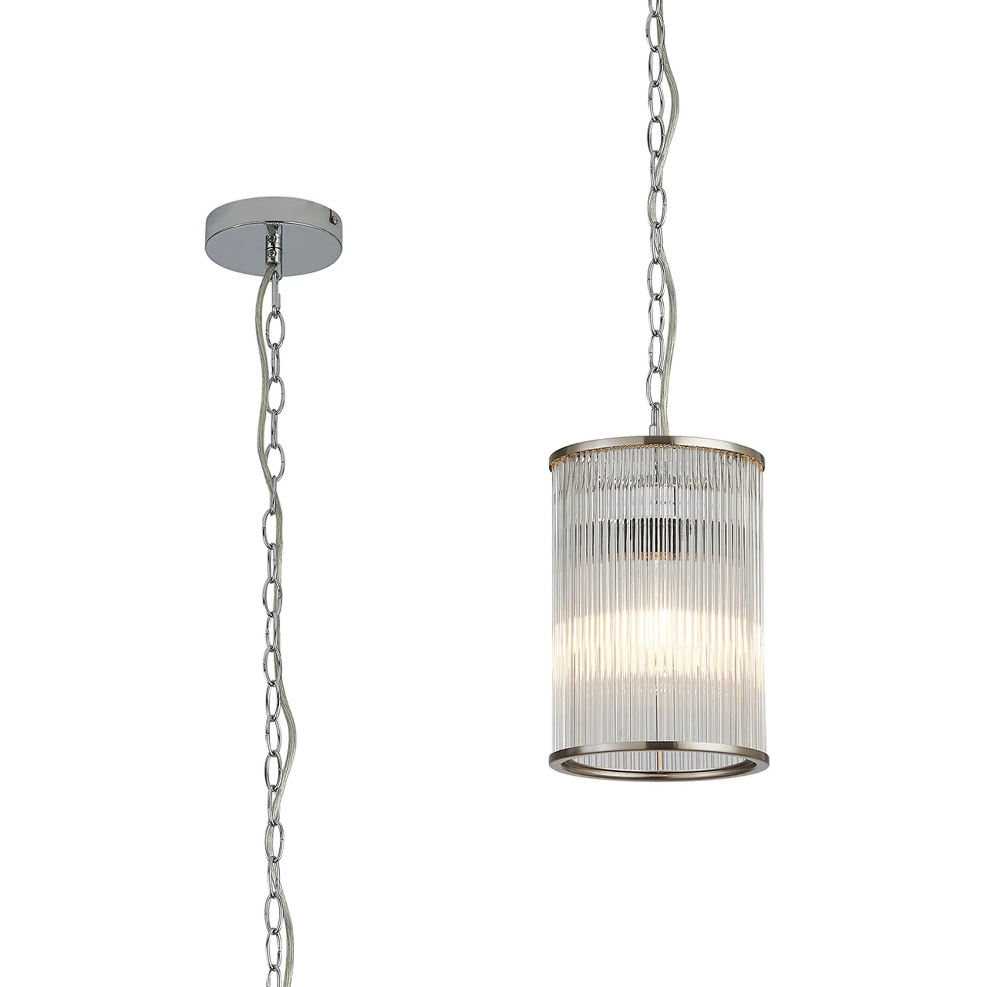 Eden Chain Single Pendant With Glass Rod Shade, 1 x E27- Various Finishes