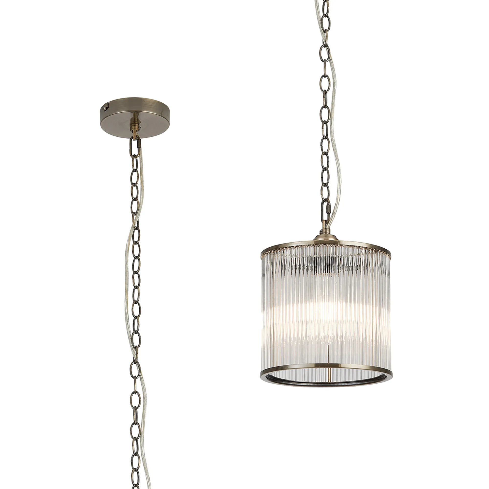 Eden Chain Single Pendant With Glass Rod Shade, 1 x E27- Various Finishes