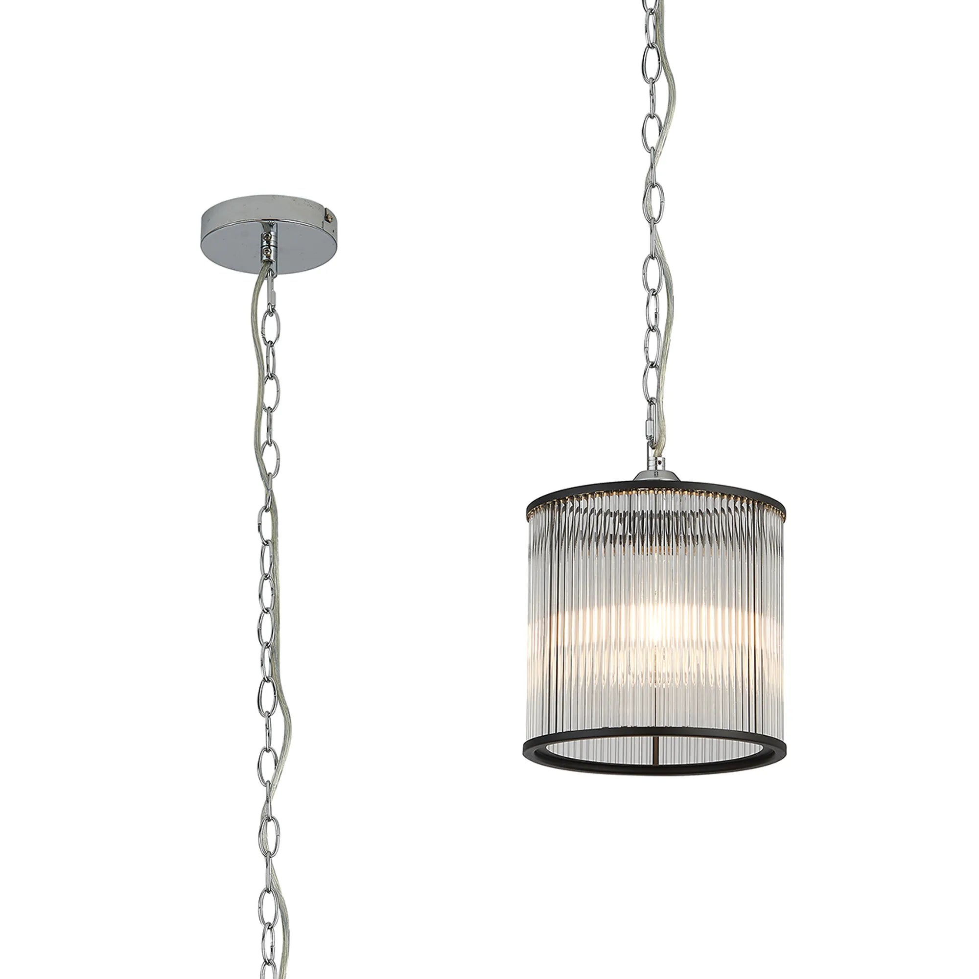Eden Chain Single Pendant With Glass Rod Shade, 1 x E27- Various Finishes