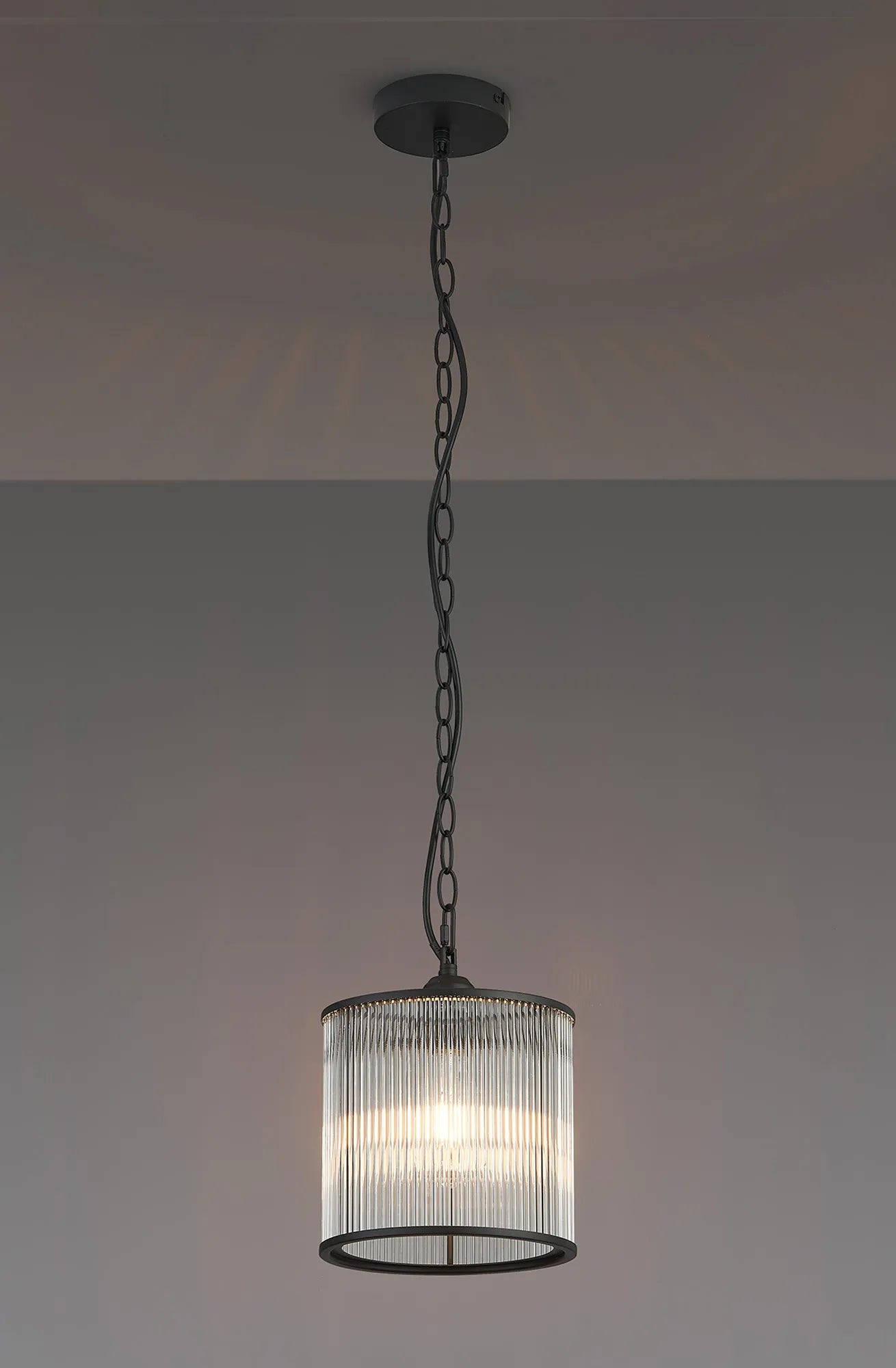 Eden Chain Single Pendant With Glass Rod Shade, 1 x E27- Various Finishes