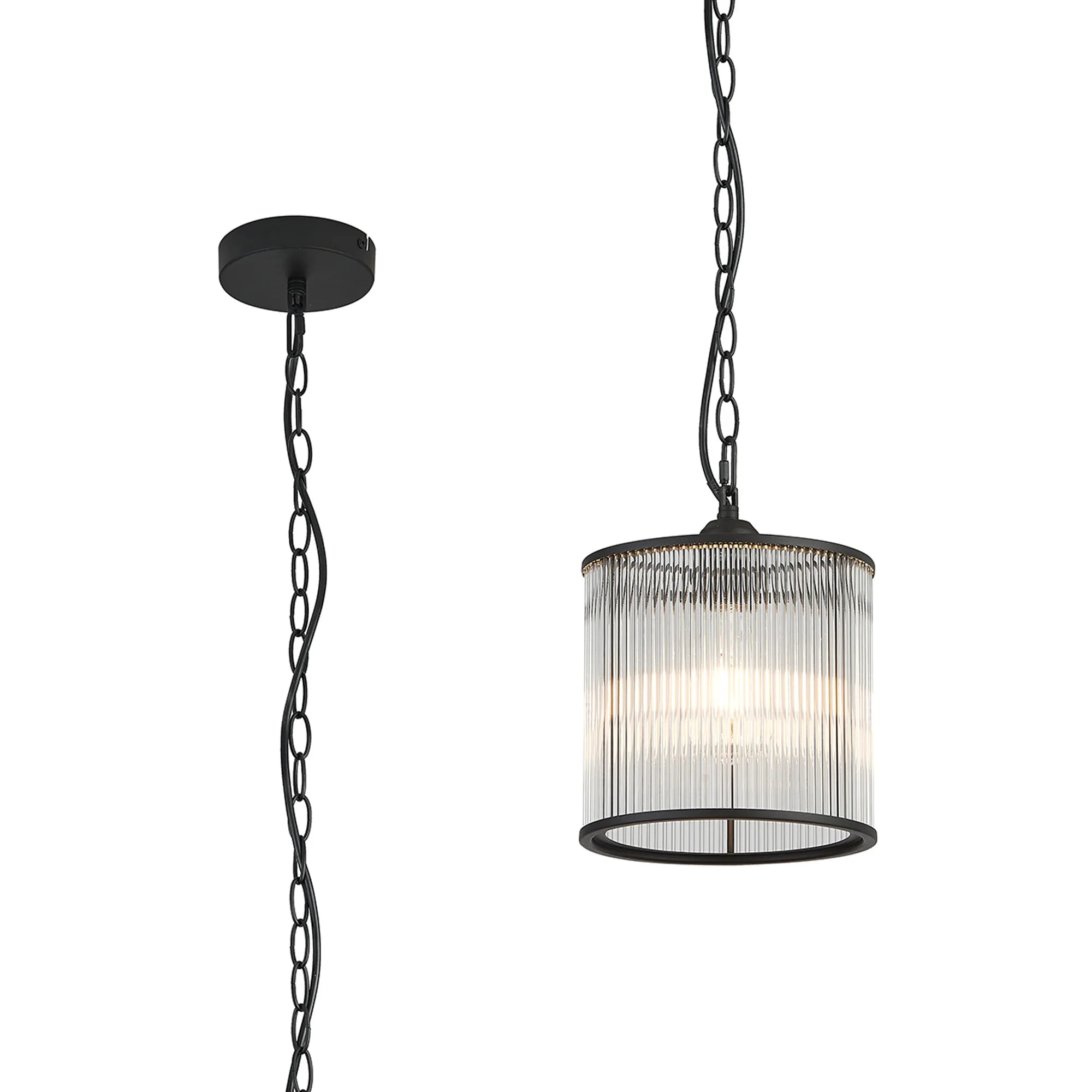 Eden Chain Single Pendant With Glass Rod Shade, 1 x E27- Various Finishes