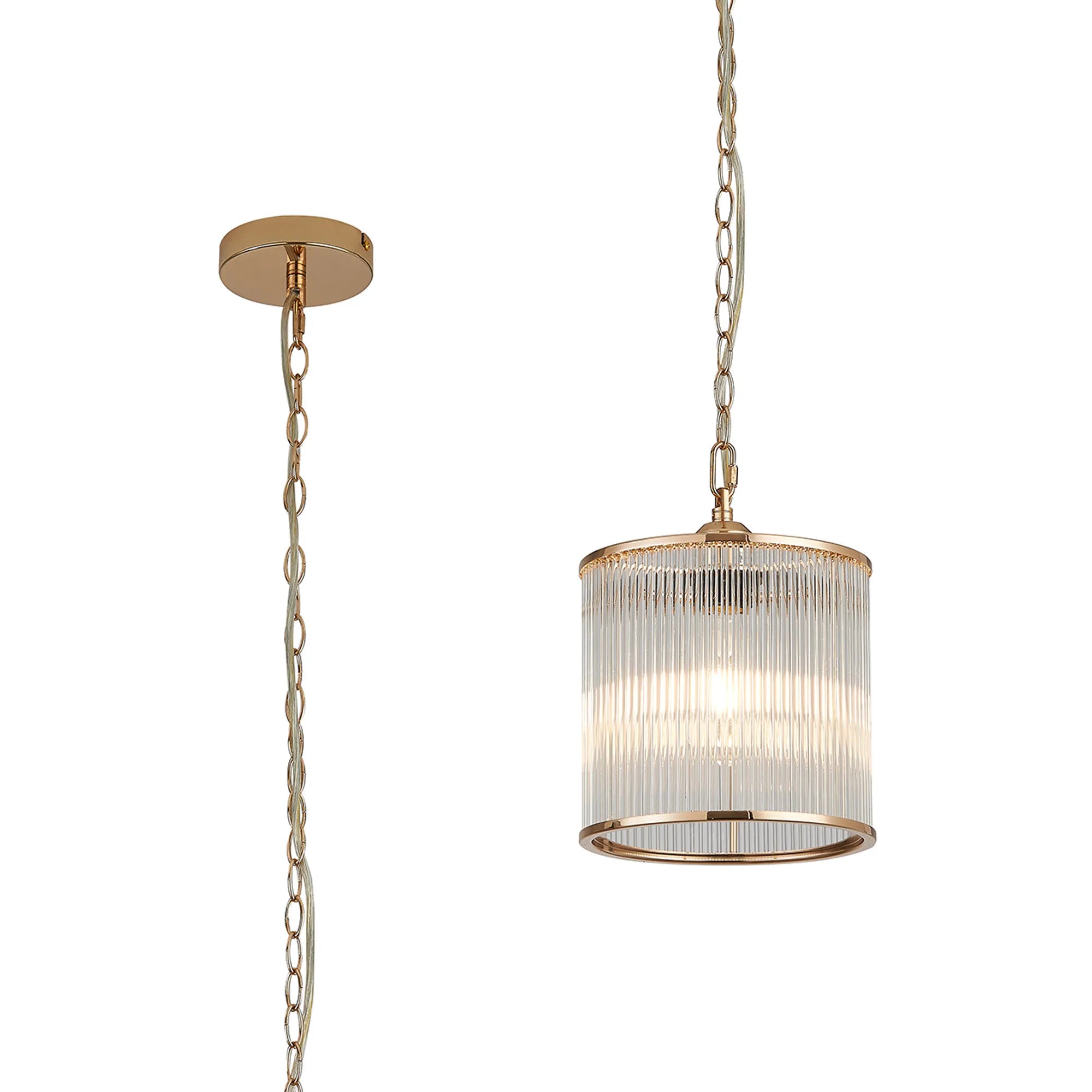 Eden Chain Single Pendant With Glass Rod Shade, 1 x E27- Various Finishes