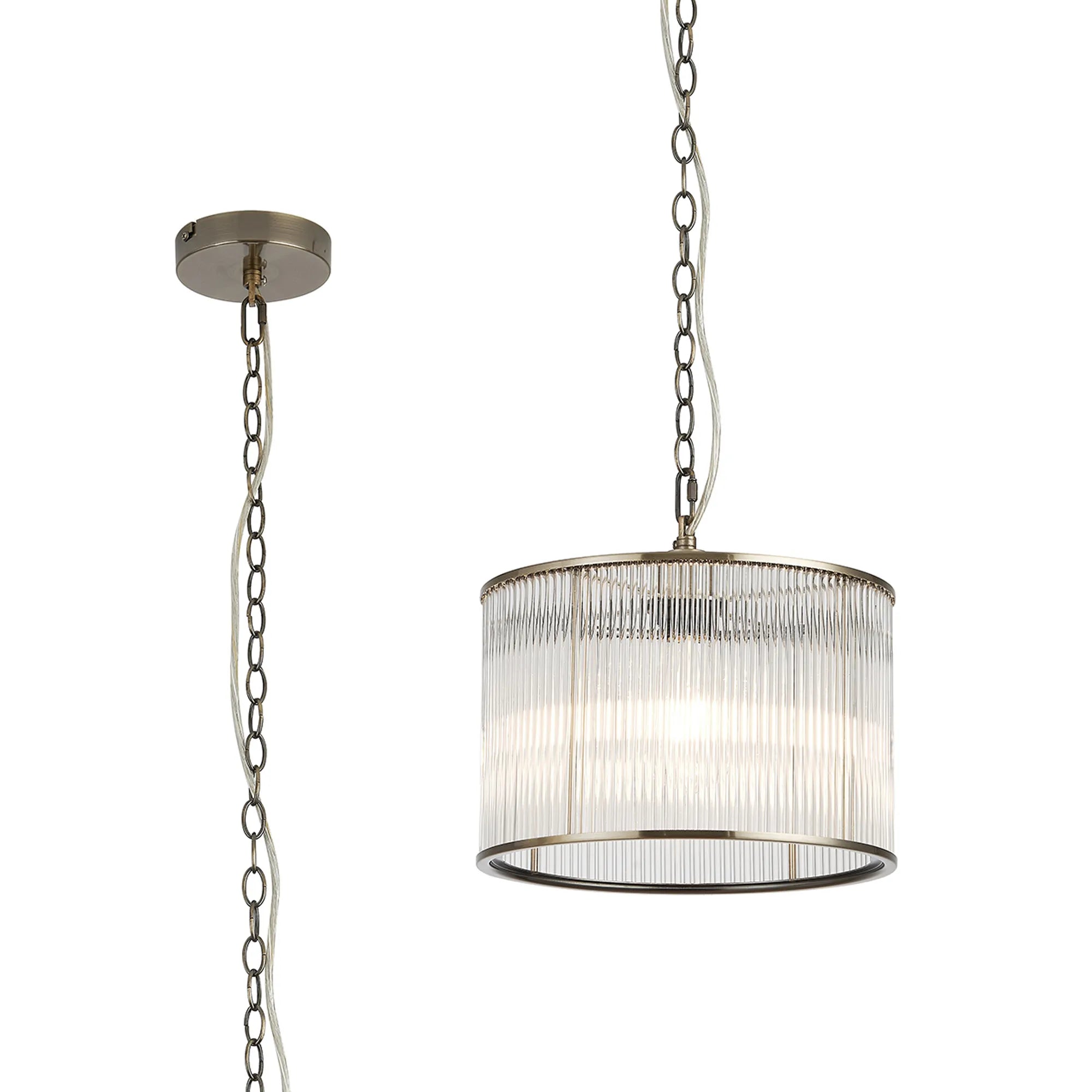 Eden Chain Single Pendant With Glass Rod Shade, 1 x E27- Various Finishes