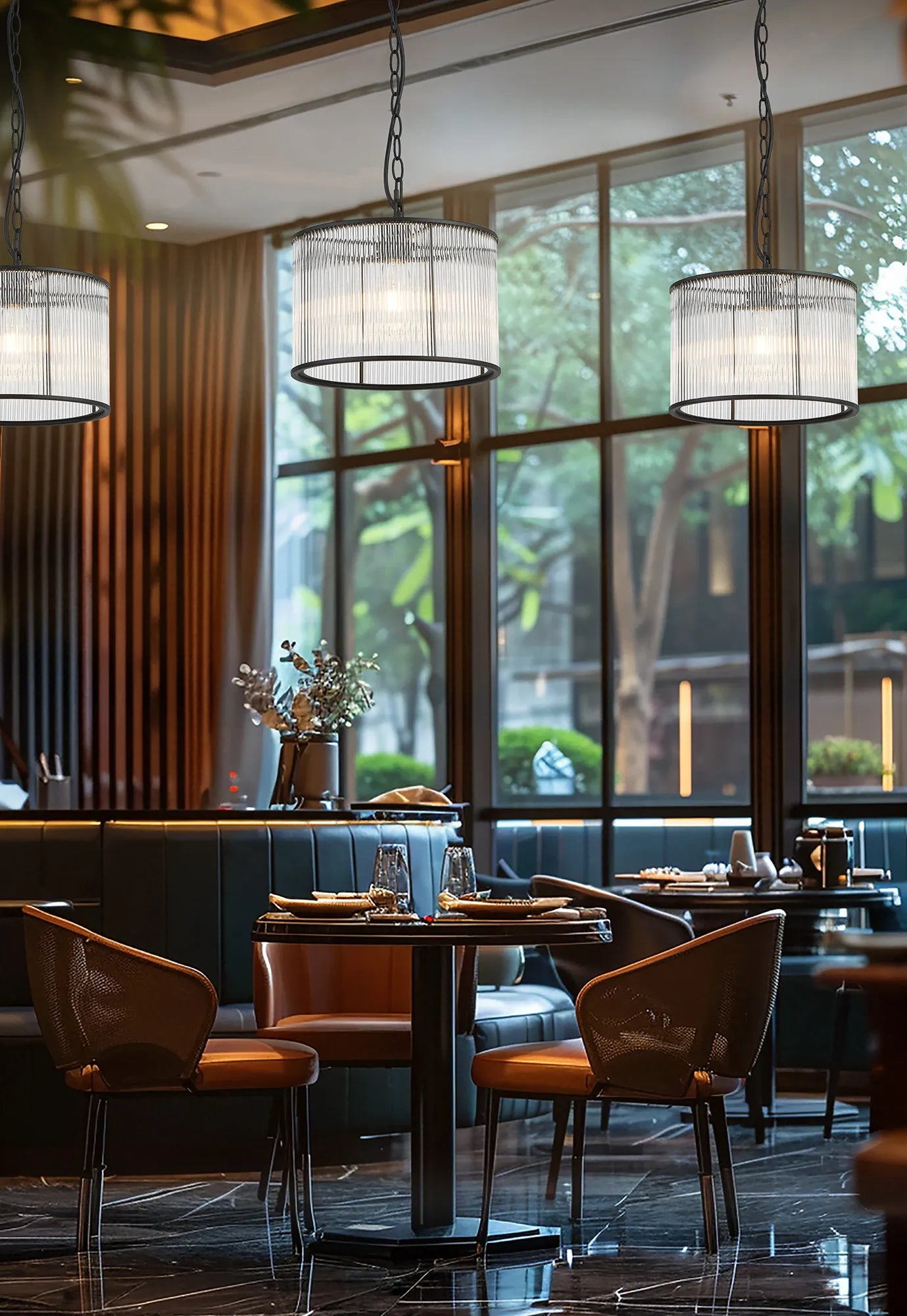 Eden Chain Single Pendant With Glass Rod Shade, 1 x E27- Various Finishes