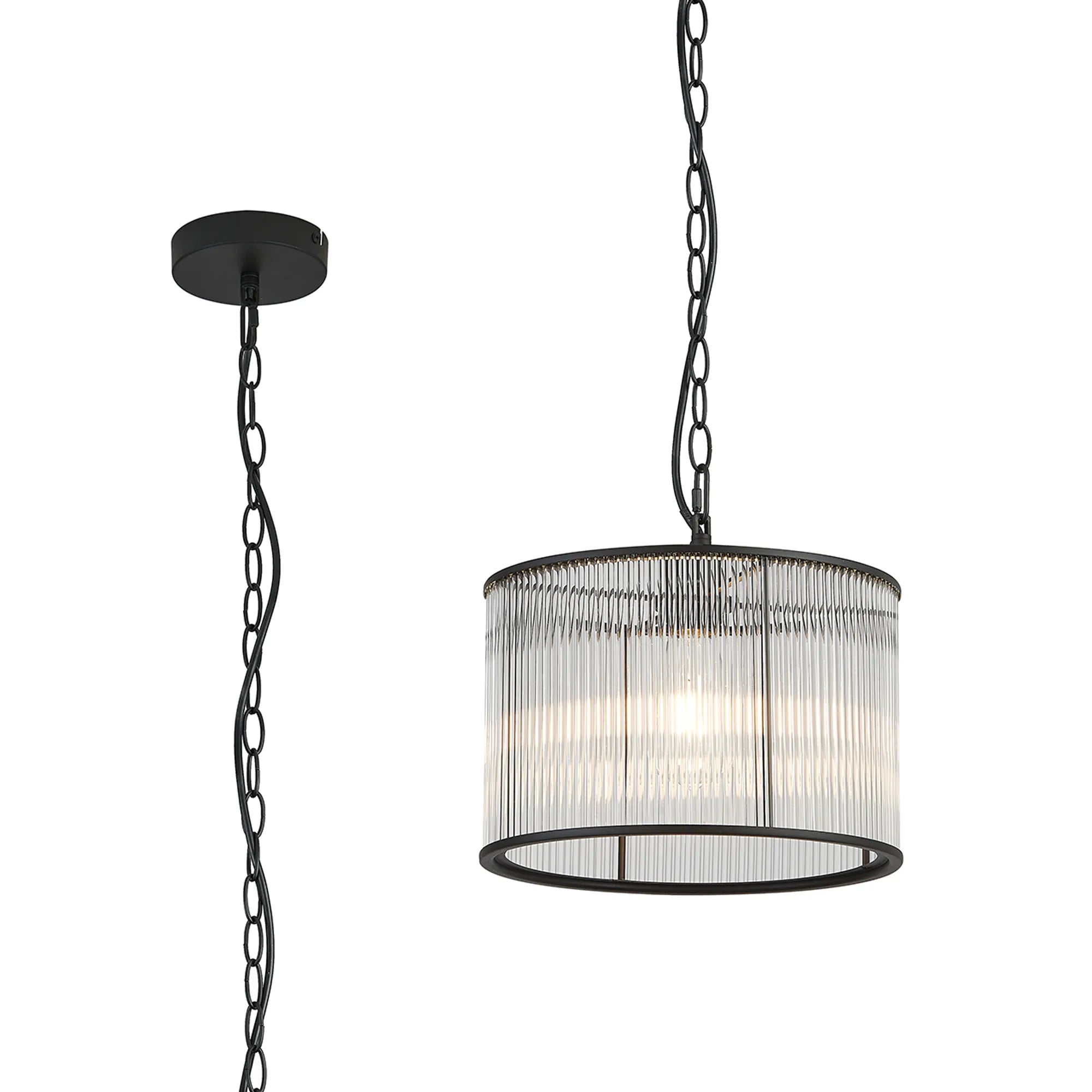 Eden Chain Single Pendant With Glass Rod Shade, 1 x E27- Various Finishes