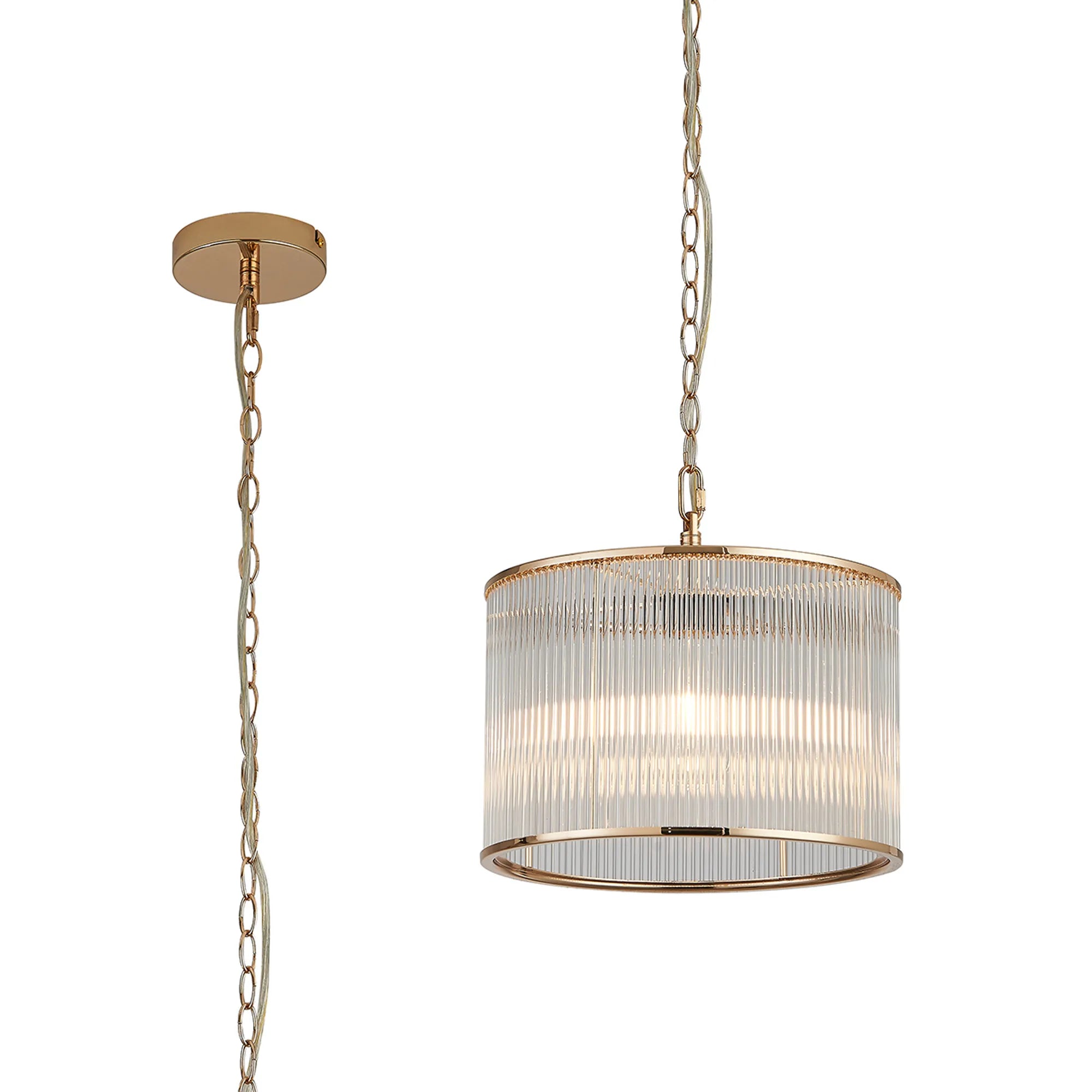 Eden Chain Single Pendant With Glass Rod Shade, 1 x E27- Various Finishes