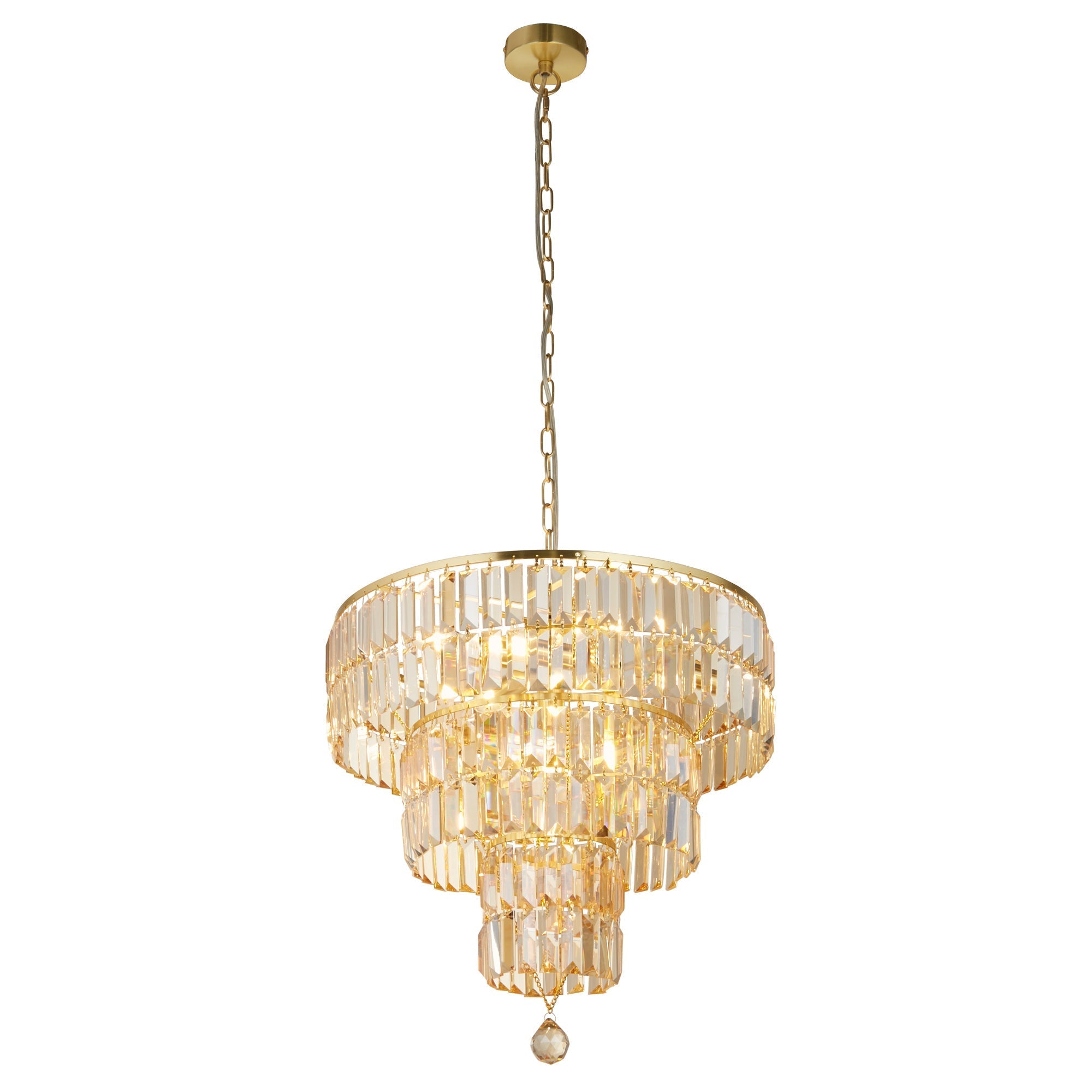 Empire 5lt Height Adjustable, DImmable Pendant - Satin Brass Metal & Champagne Glass