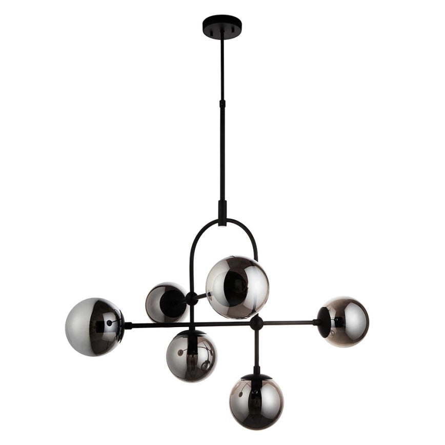 Halbrooke 6Lt Centre Ceiling Light - Antique Brass & Opal/ Black & Smoked Glass Finish