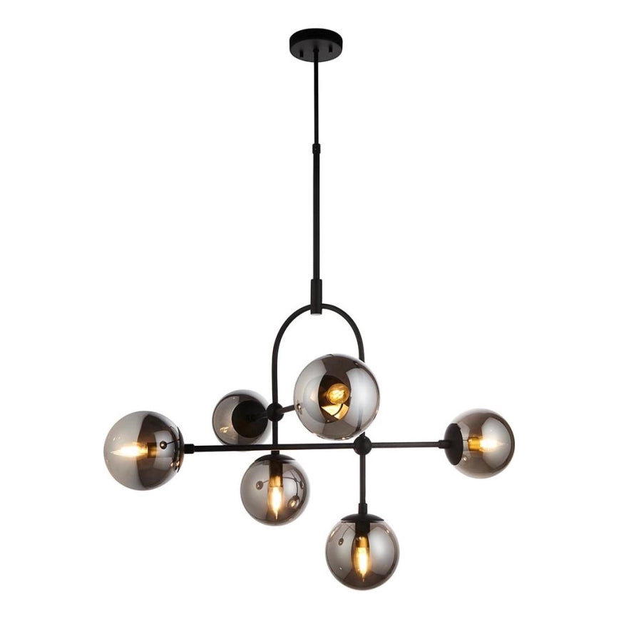 Halbrooke 6Lt Centre Ceiling Light - Antique Brass & Opal/ Black & Smoked Glass Finish
