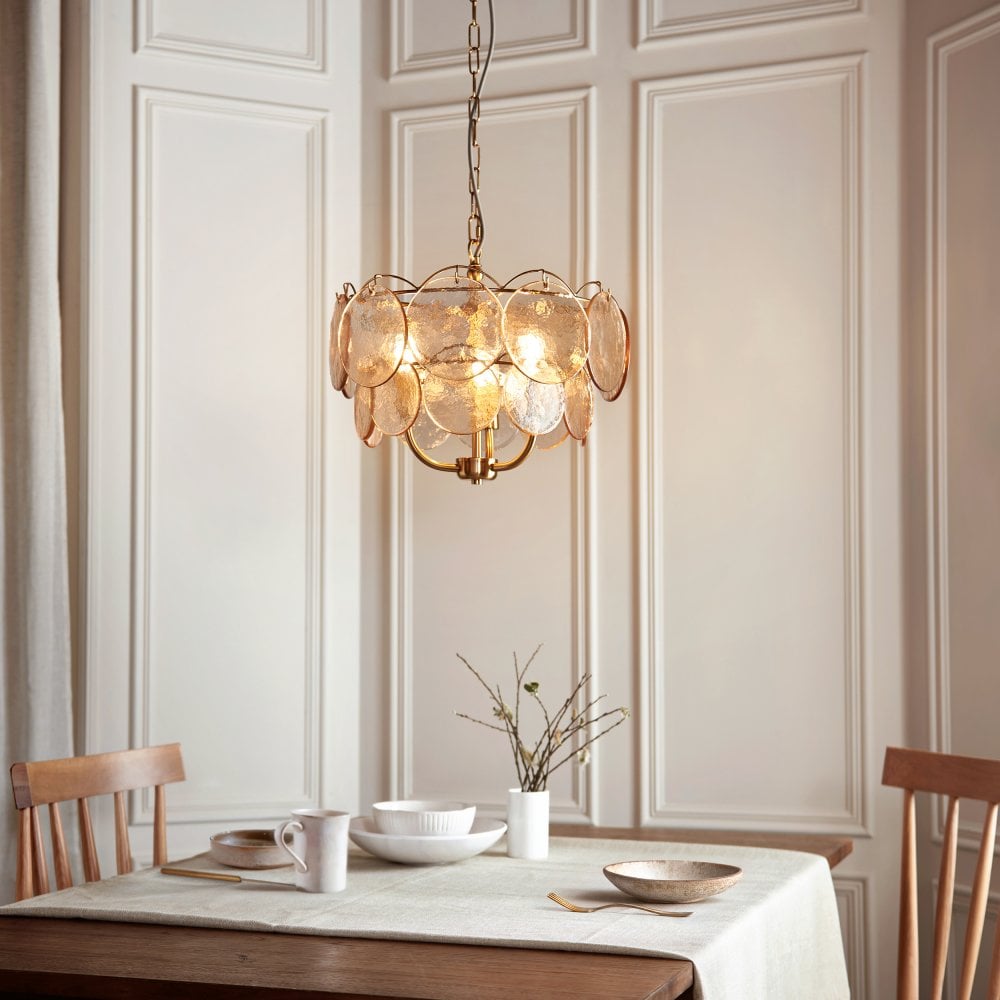Costa 3/5Lt Chandelier- Brushed Aged Brass Plate & Handmade Champagne Glass