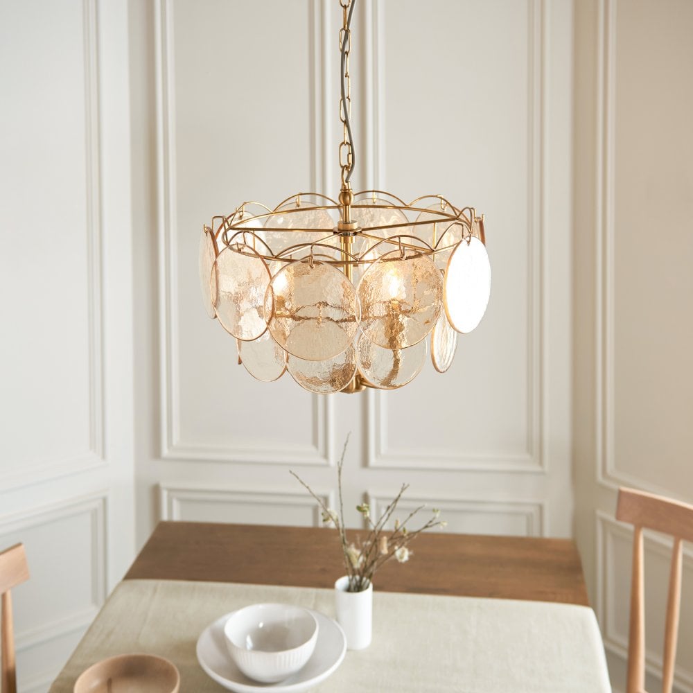Costa 3/5Lt Chandelier- Brushed Aged Brass Plate & Handmade Champagne Glass