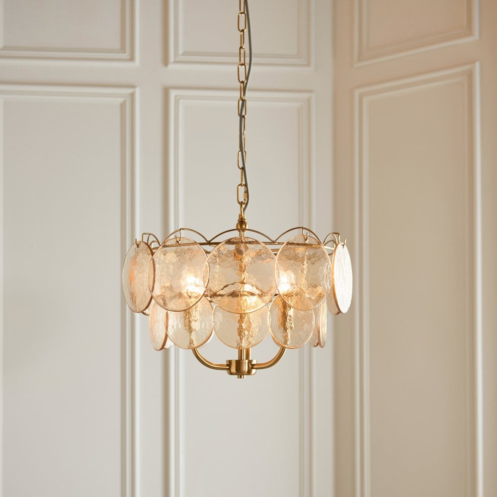 Costa 3/5Lt Chandelier- Brushed Aged Brass Plate & Handmade Champagne Glass