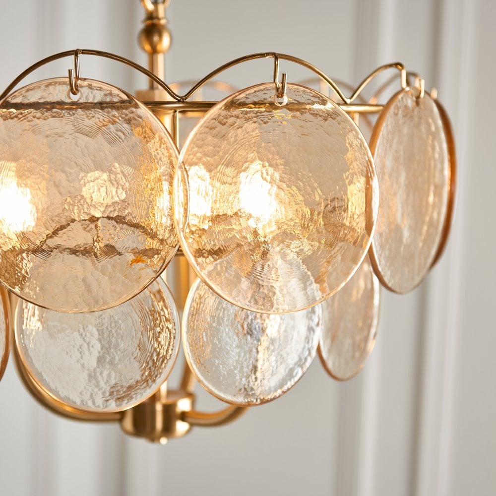 Costa 3/5Lt Chandelier- Brushed Aged Brass Plate & Handmade Champagne Glass