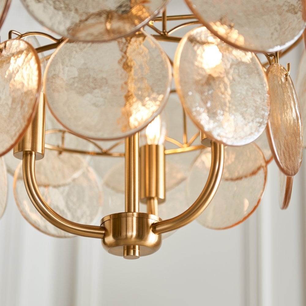 Costa 3/5Lt Chandelier- Brushed Aged Brass Plate & Handmade Champagne Glass