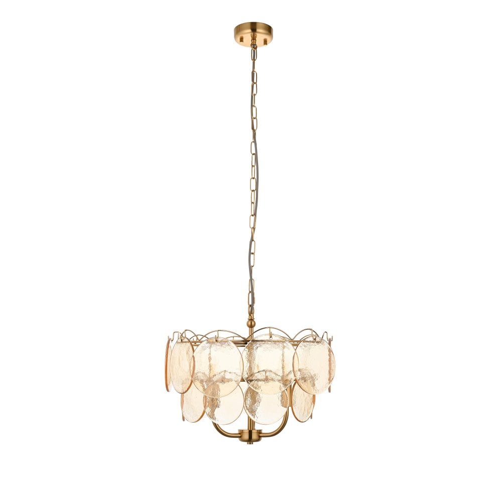 Costa 3/5Lt Chandelier- Brushed Aged Brass Plate & Handmade Champagne Glass
