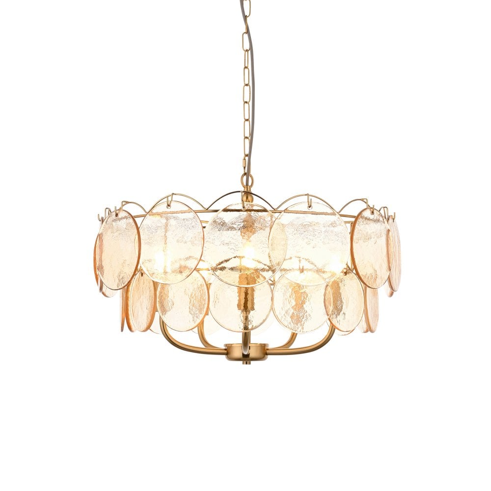 Costa 3/5Lt Chandelier- Brushed Aged Brass Plate & Handmade Champagne Glass