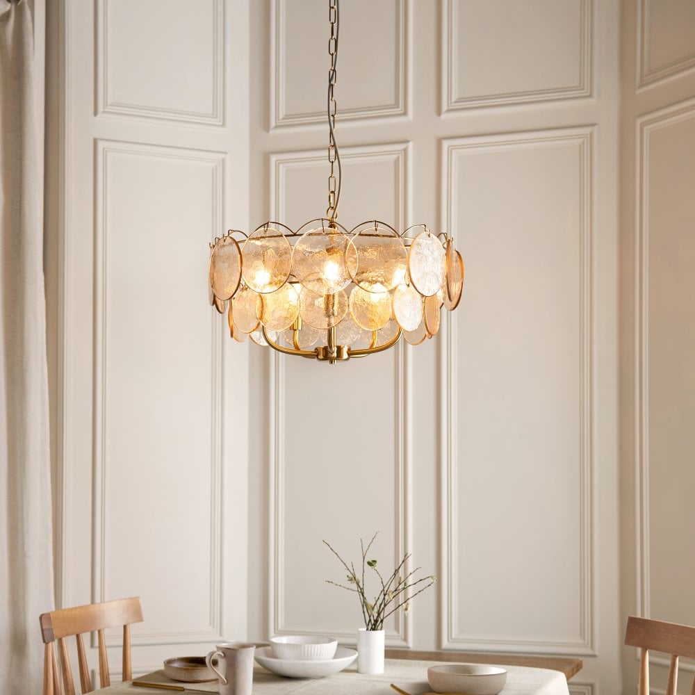 Costa 3/5Lt Chandelier- Brushed Aged Brass Plate & Handmade Champagne Glass
